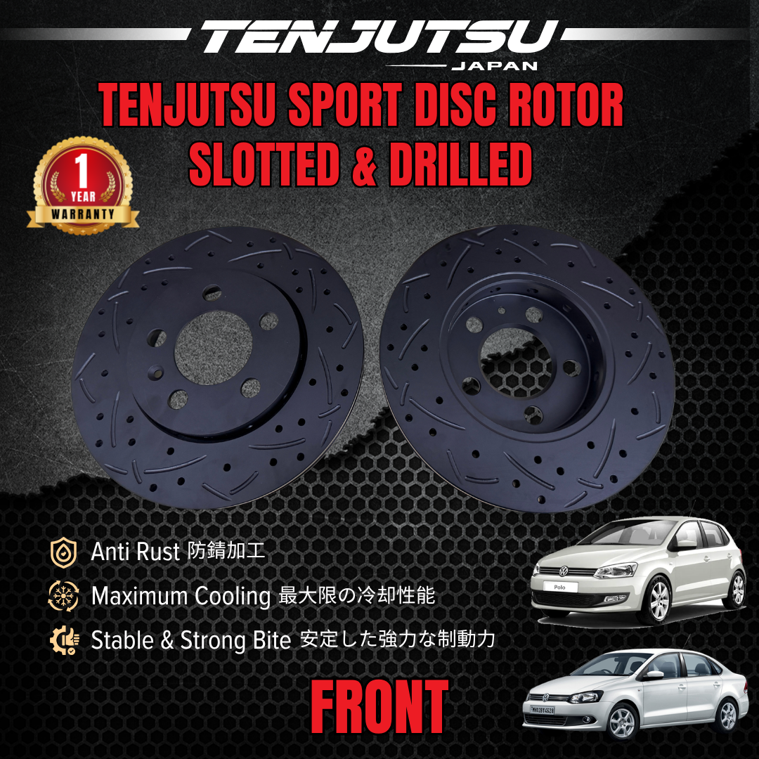 TENJUTSU Sport Front Disc Rotor (2Pcs) - Volkswagen Polo / Polo Sedan / Vento 1.6 Slotted Drilled Japan