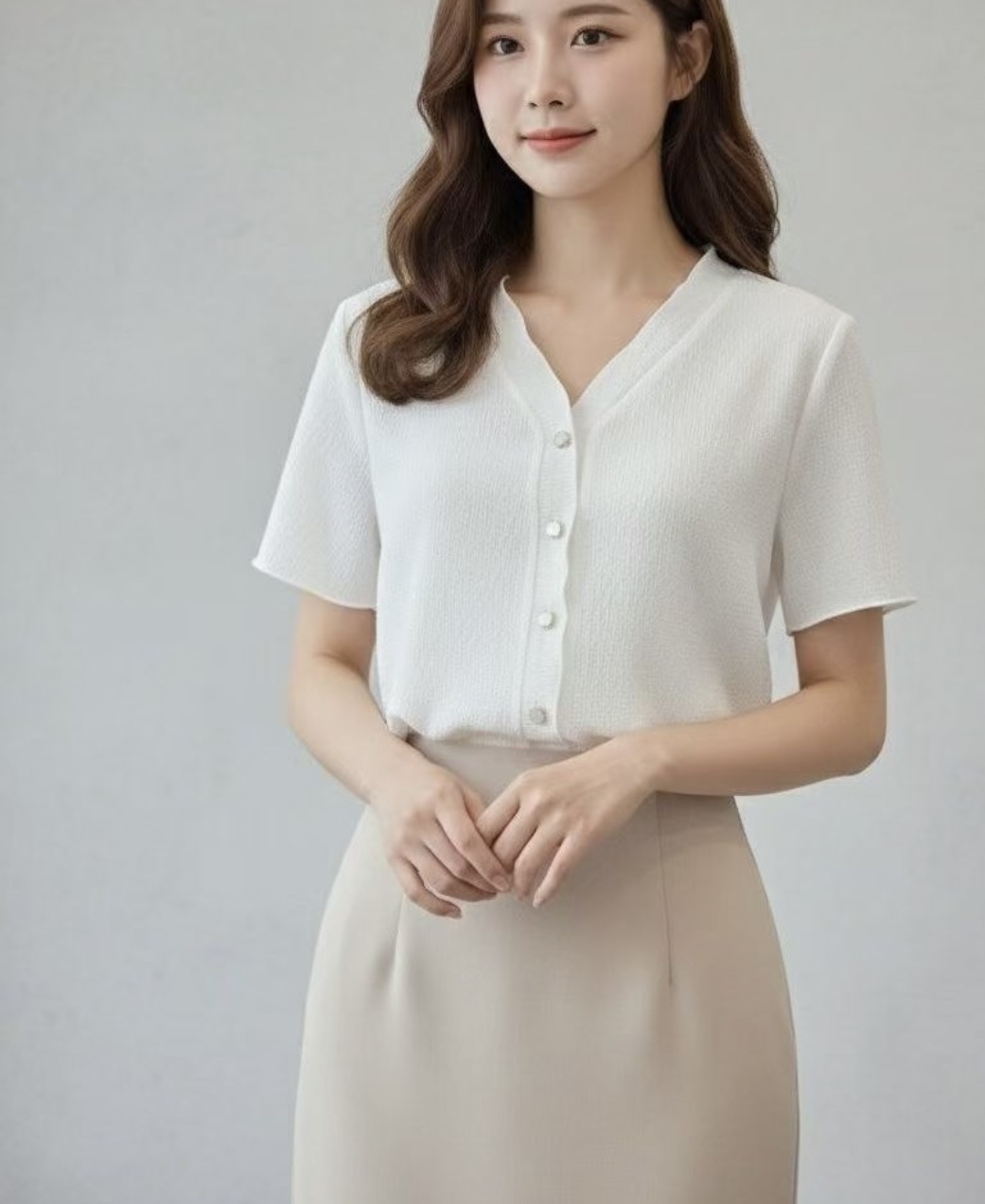 ❥ 顯 瘦 波 浪 V 領 上 衣 。