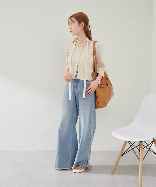 喇叭中袖lace邊頸帶小外套