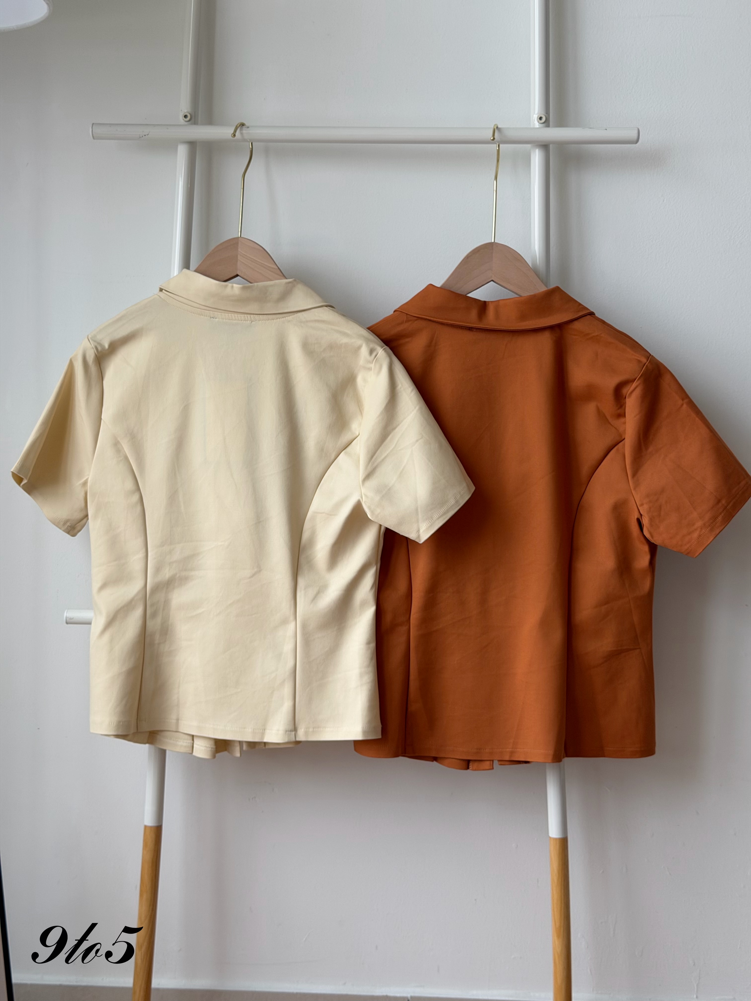 T4478 V Neck Peplum Shirt - Orange & Yellow