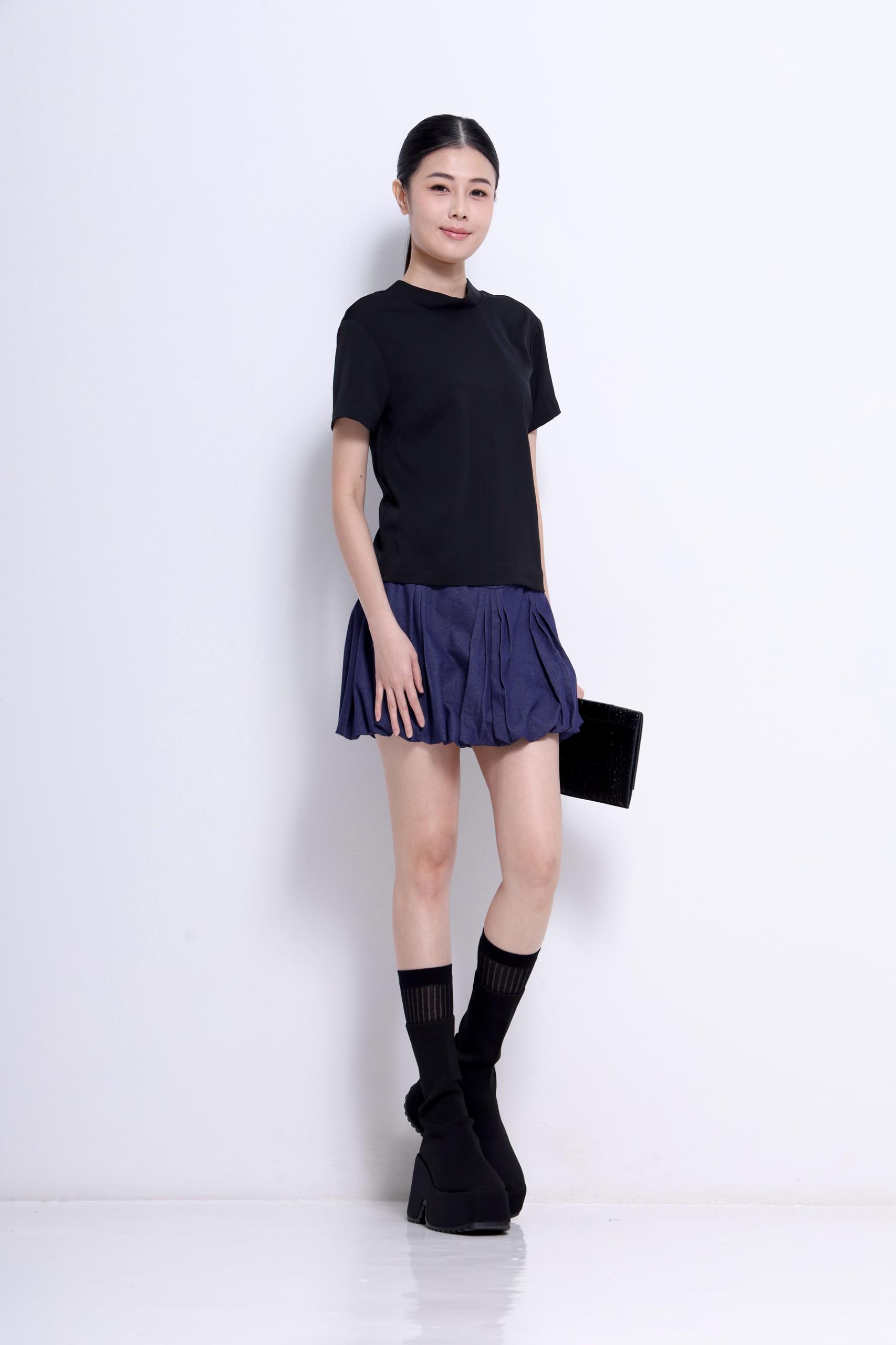 CB2712 BACK LOW TIE SHORT SLLV BLOUSE