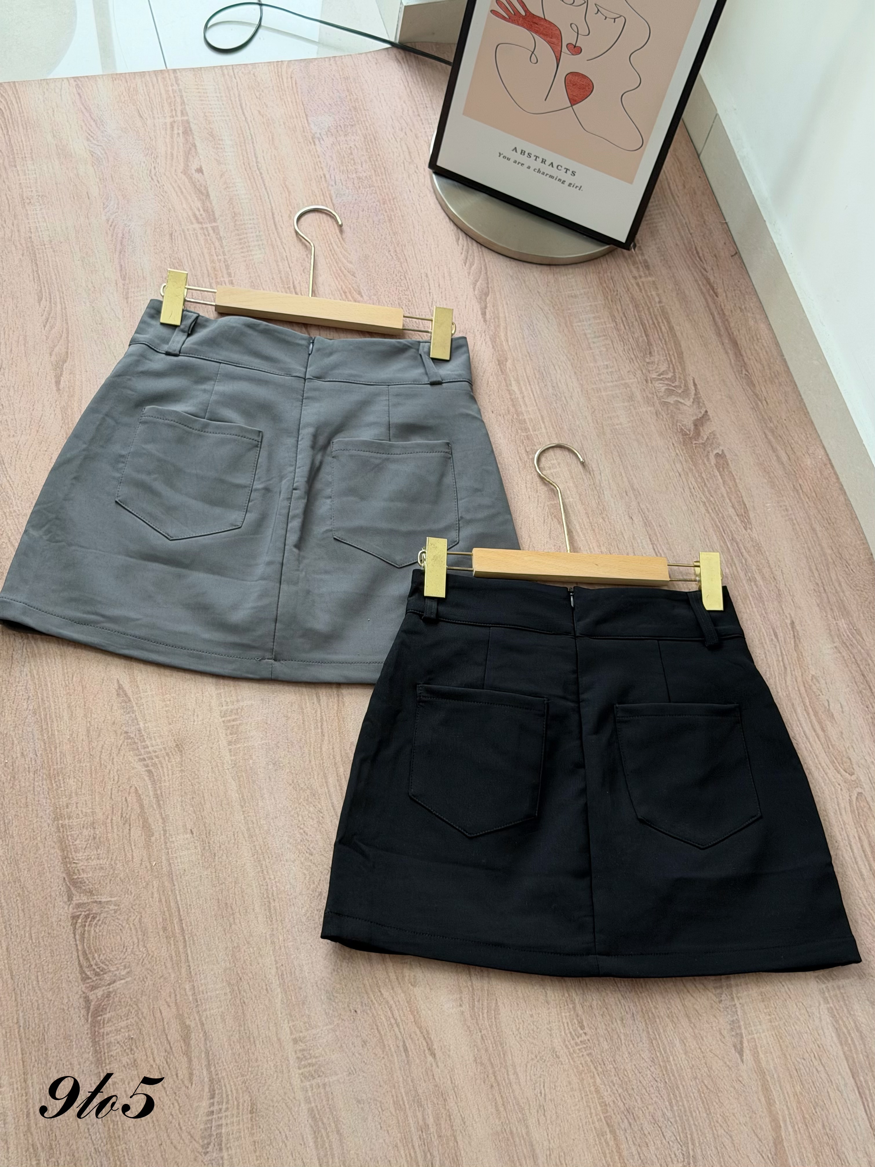 S2042 A Line Short Skirt - Black & Grey