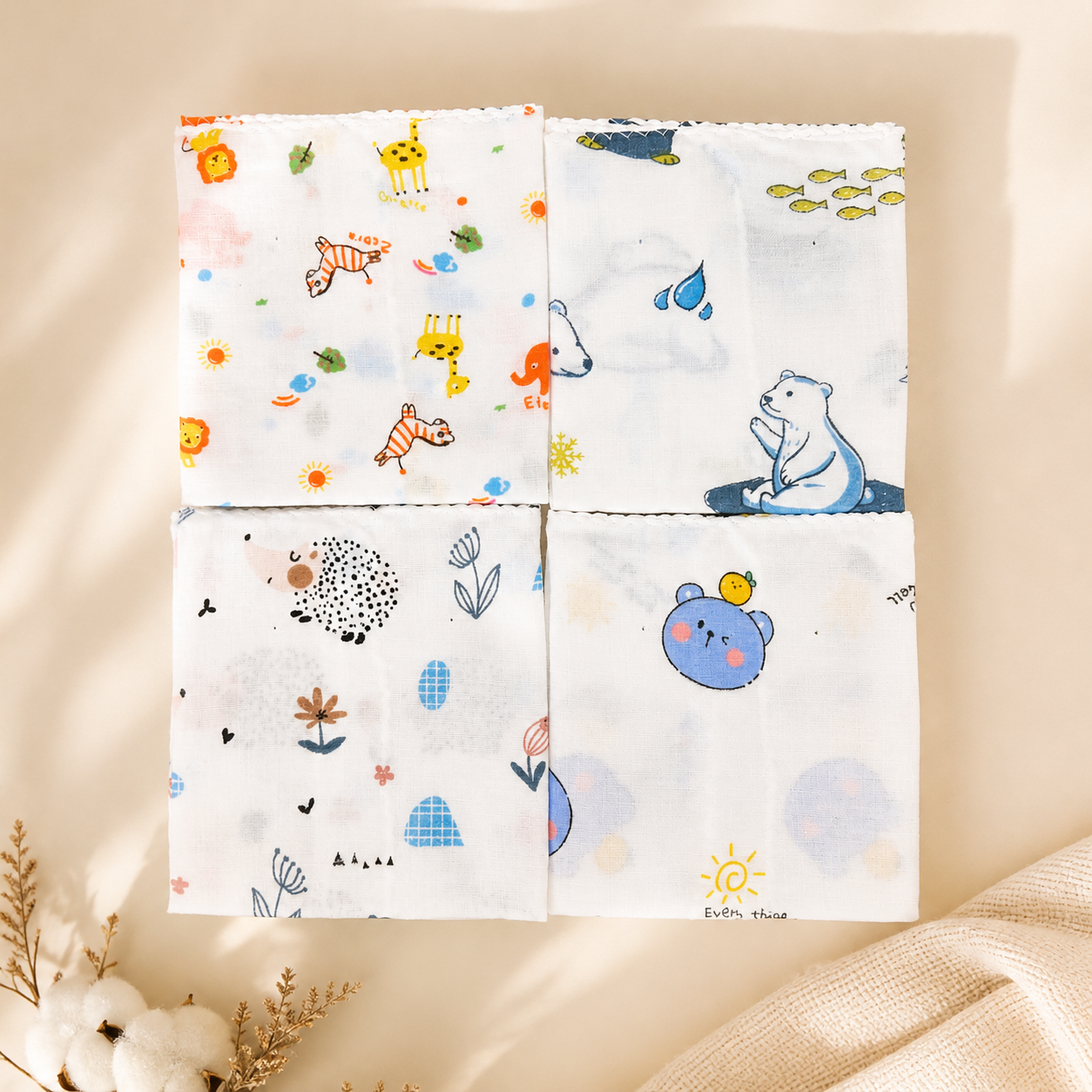 Chubees彩紗巾(4條裝) CHUBEES Printed Baby Cotton Gauze Washcloths (4-Pack)