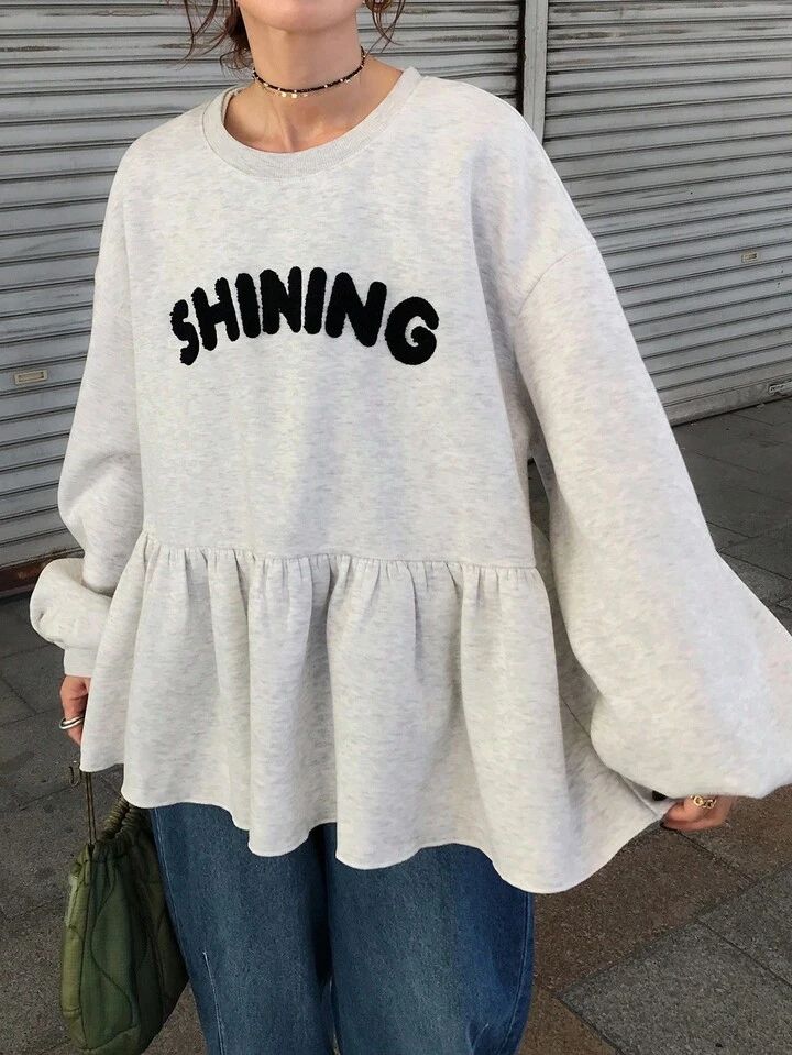 時尚寬鬆字母印花娃娃衫上衣