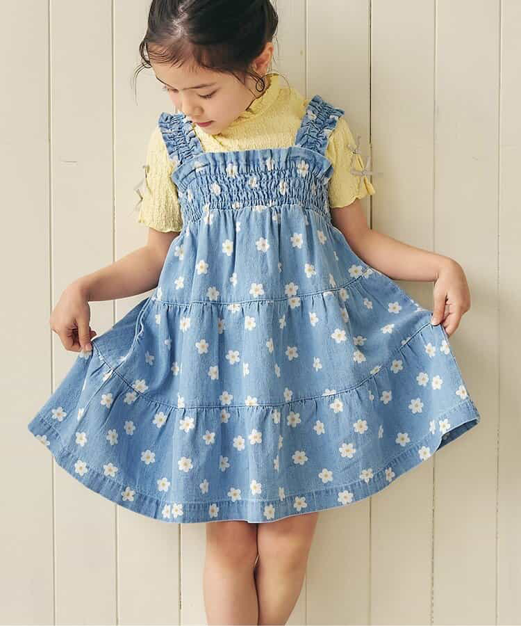 🇯🇵預訂 日本直送🇯🇵Apres les cours兩色花花愛心滿印褶皺吊帶牛仔連身裙