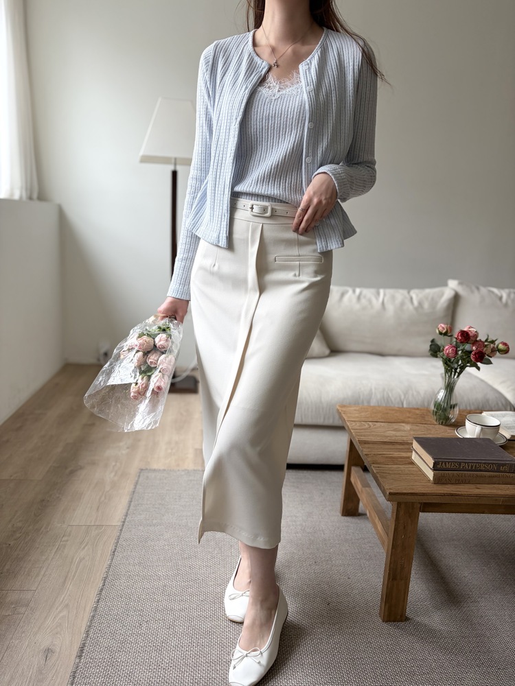 Belted Pencil Skirt (Ivory)