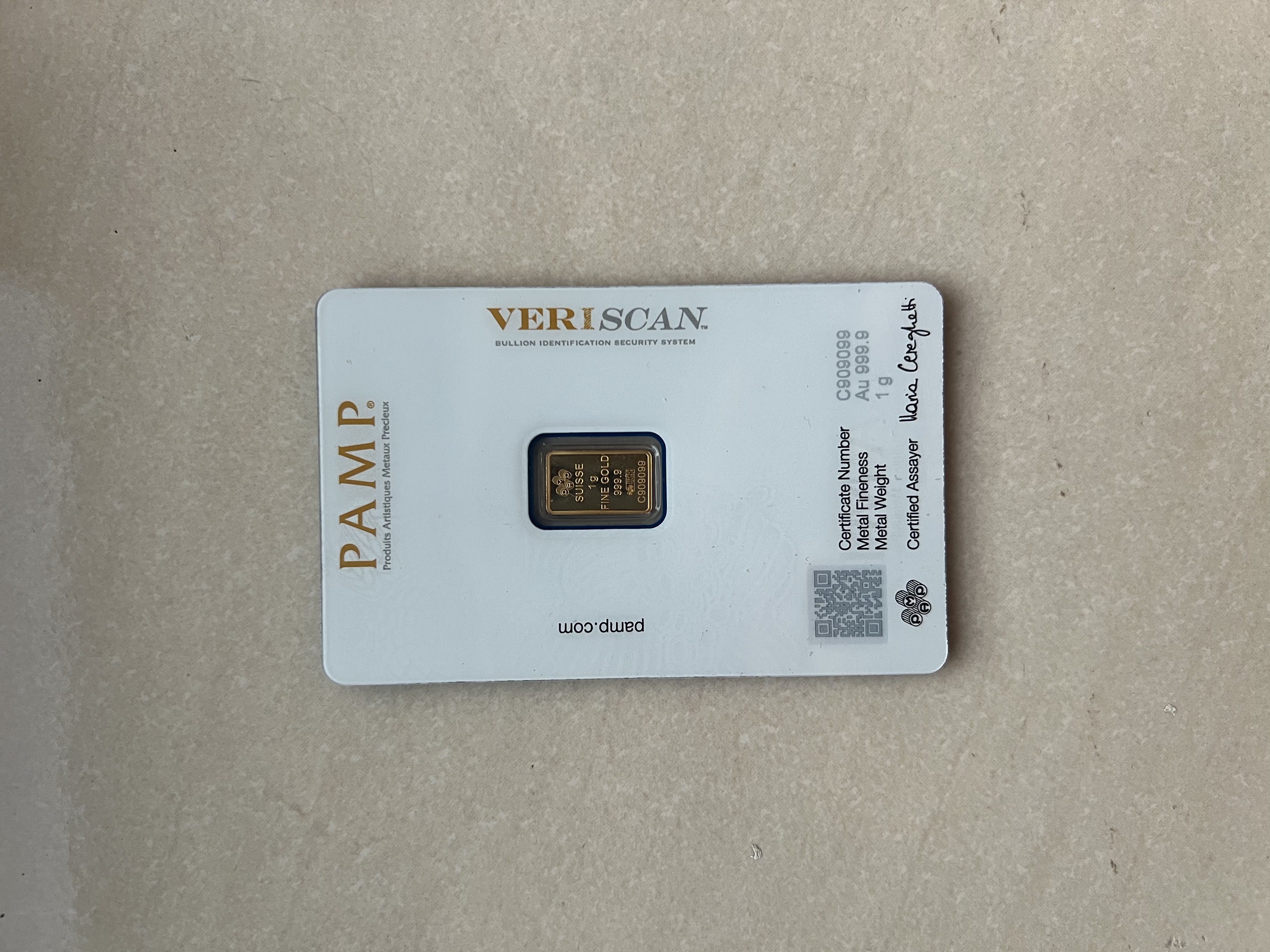 (Nice SN:909099) PAMP Fortuna 1g 🇨🇭Swiss Fine Gold Bar Emas 999.9