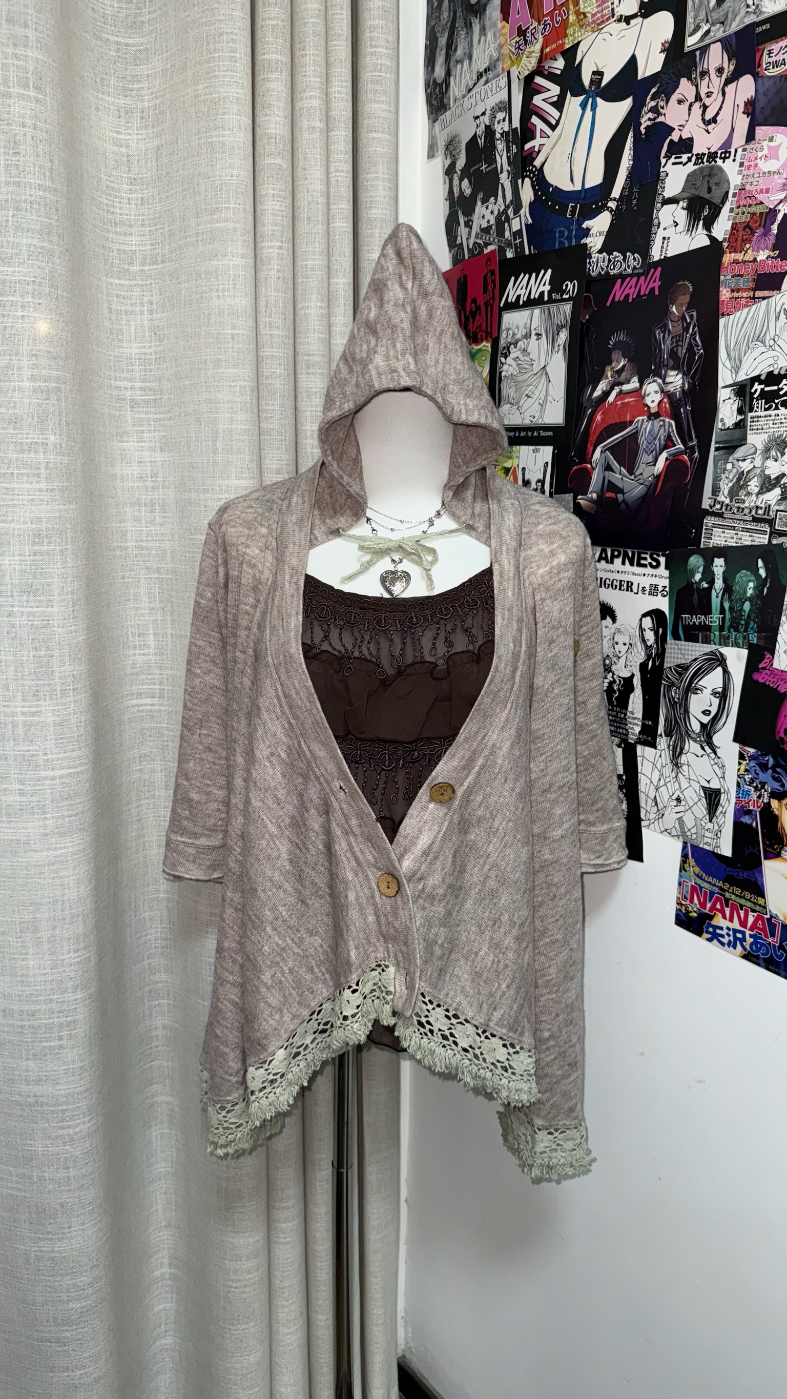 Lightweight Lace-Trim Hooded Cardigan