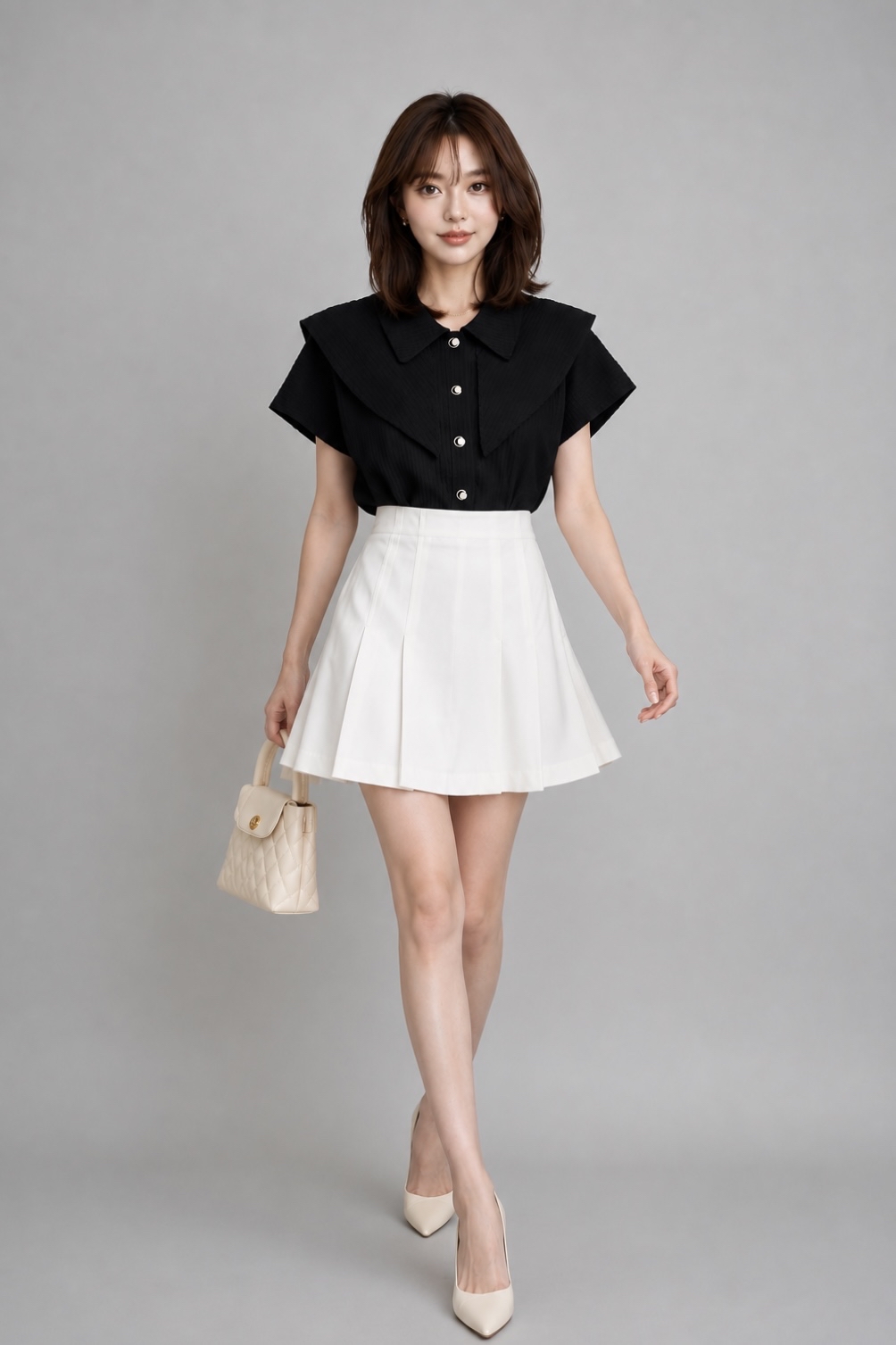 580271 Avery Pleated A-Line Mini Skirt