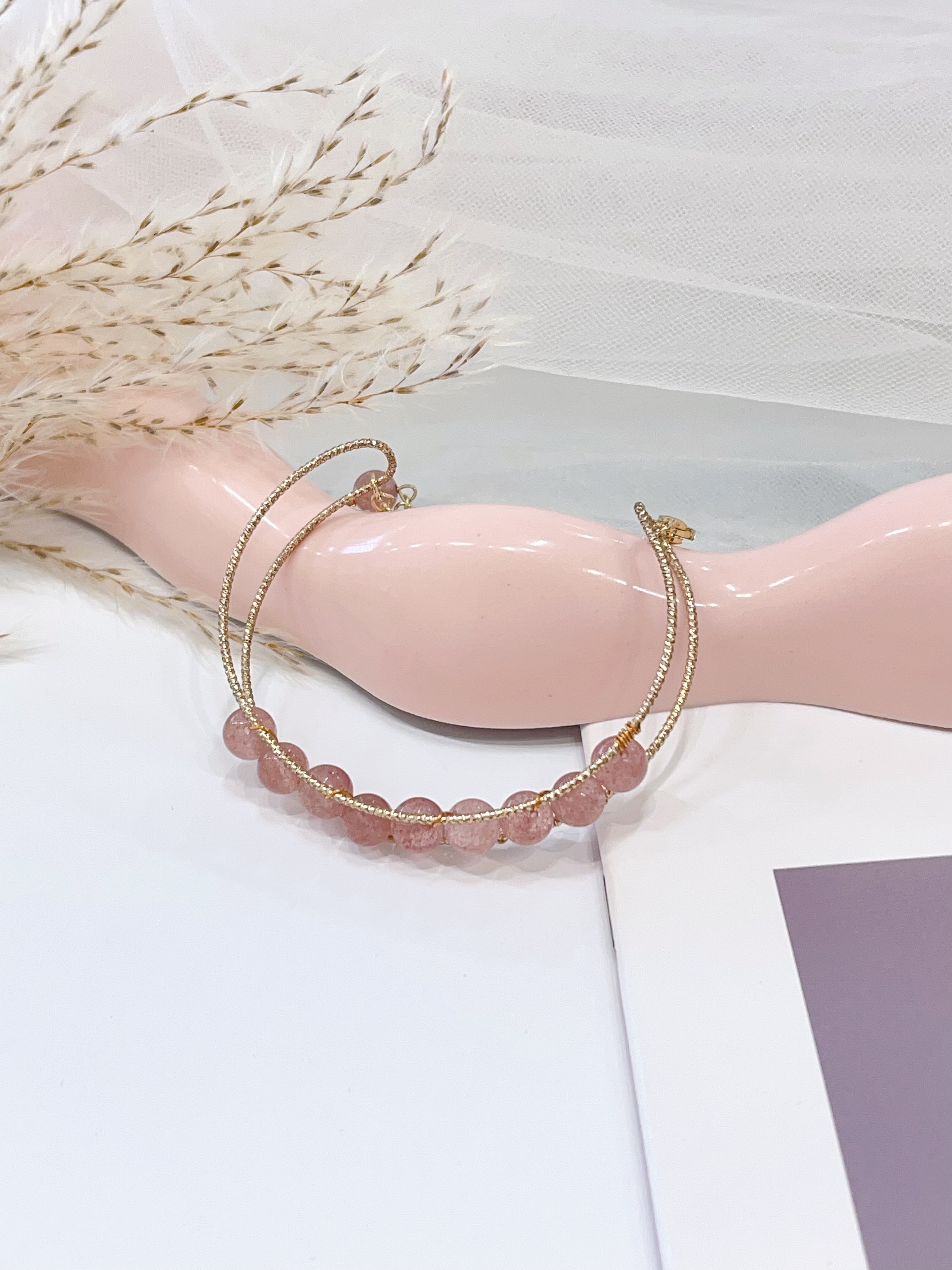 🍓✨ 草莓晶半手镯 Strawberry Quartz Half Bangle Bracelet | 7mm