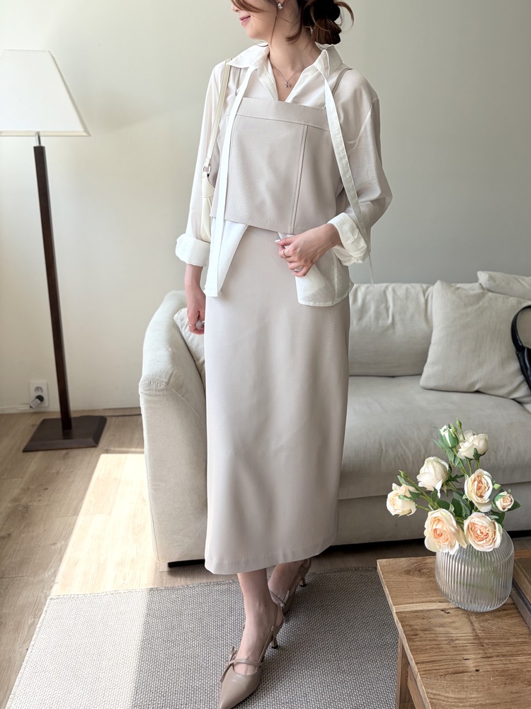 Colette Layered Belted Skirt (Light Beige)