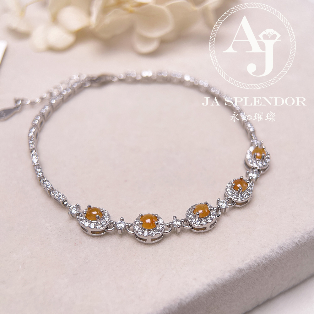 JBS-19 天然翡翠A 玉 冰種黃翡蛋面純銀手鏈