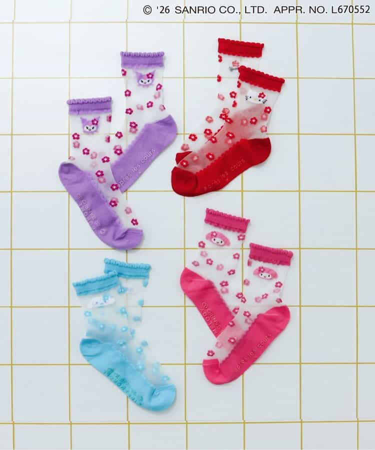 🇯🇵預訂 日本直送🇯🇵Apres les cours x Sanrio系列四色人物花朵圖案透視襪