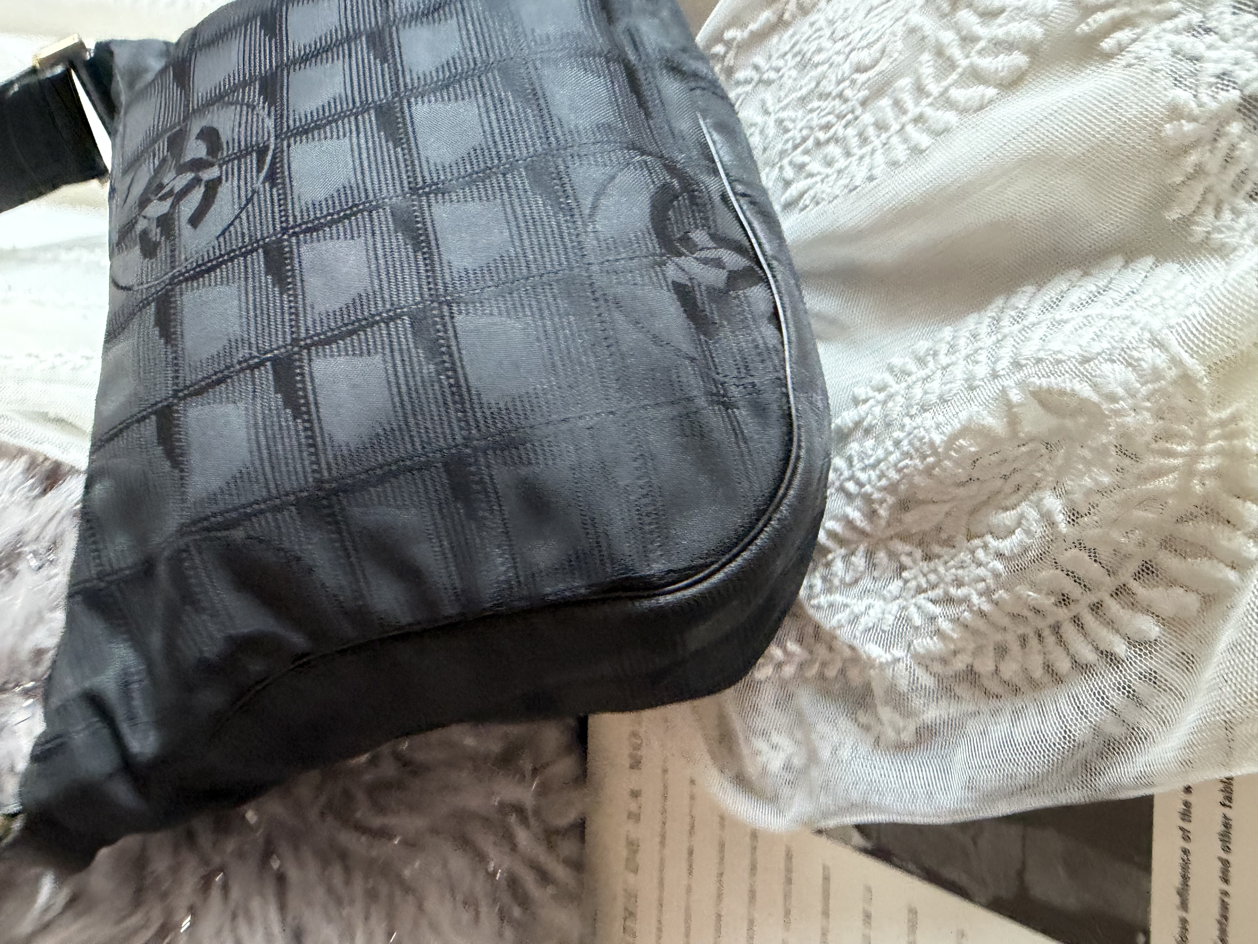 vintage chanel black jacqurd shoulder bag / pochette 