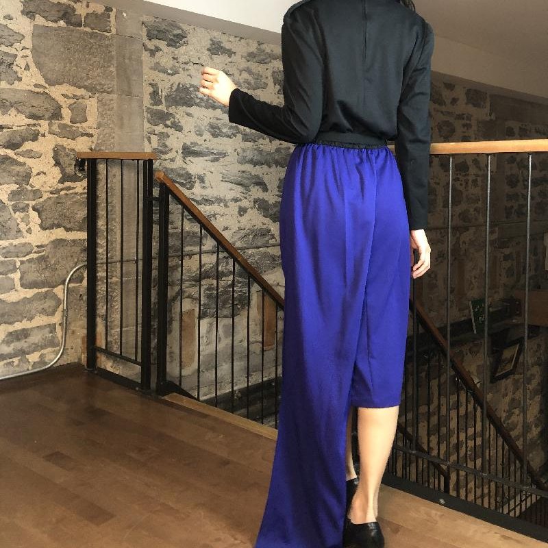 Vintage 1980s Avon Fashion Colour Block Dress with Long Sash Tail(MT474)