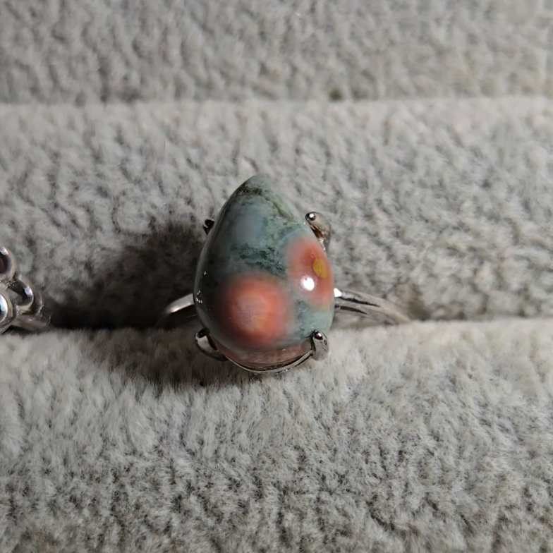 Old stock ocean jasper ring with pink orbs (B) - JW34