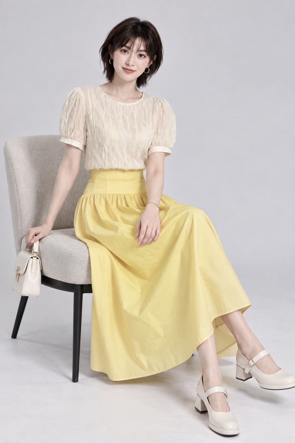 260251 Textured Puff Sleeve Blouse