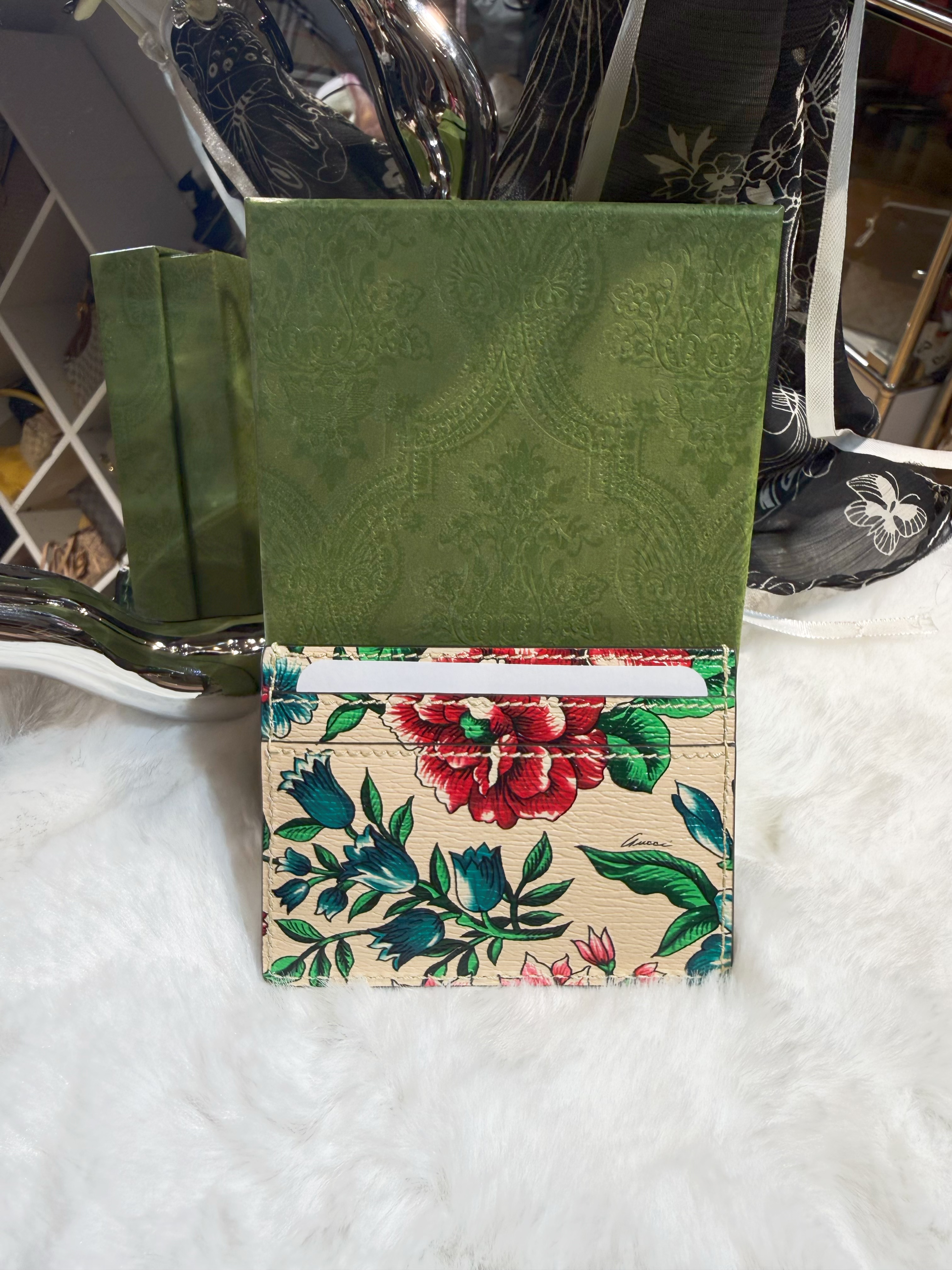 Gucci card holder 5cc/floral/beige