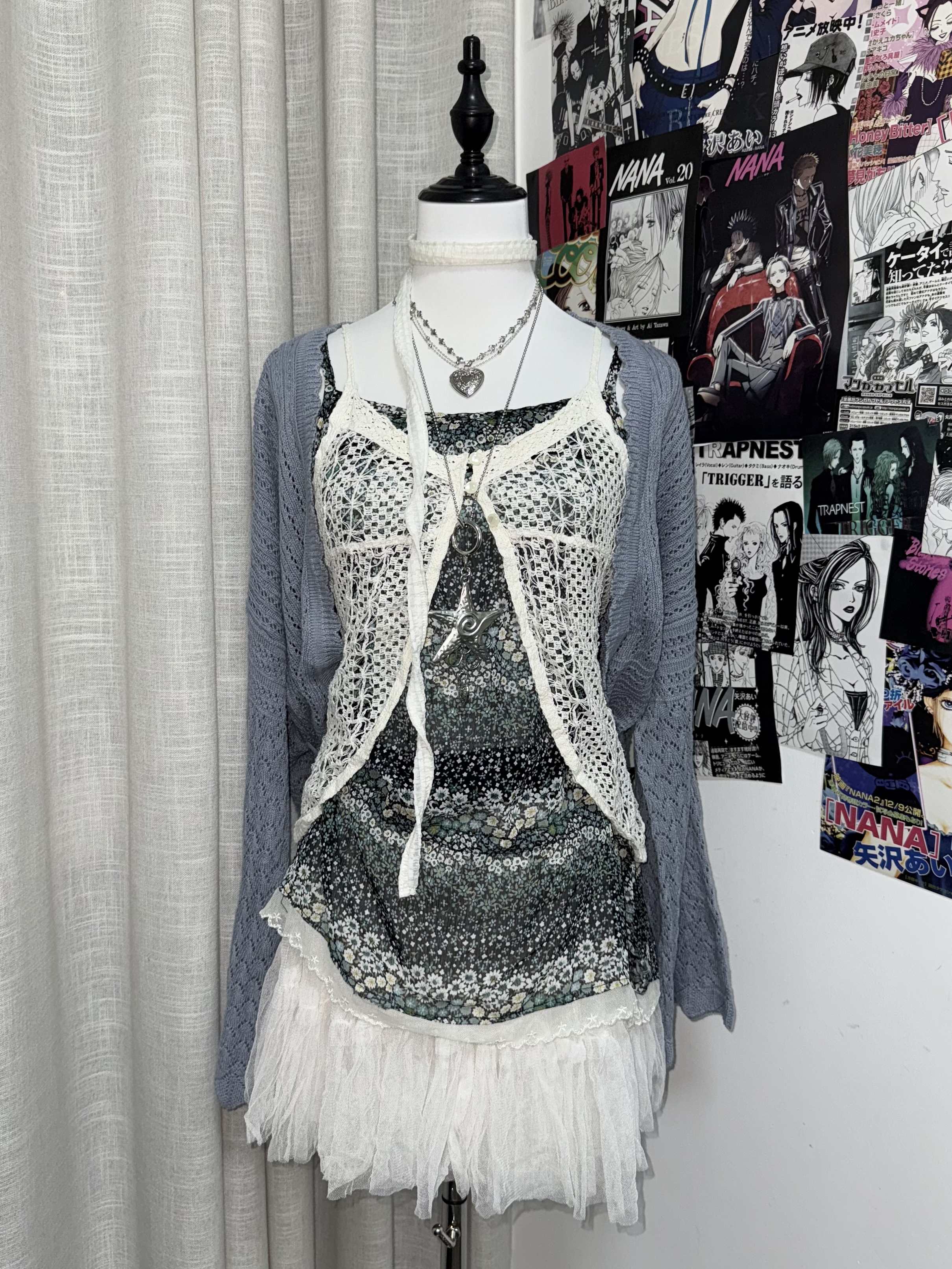 Mori-Girl Inspired Knit & Mesh Outfit Set