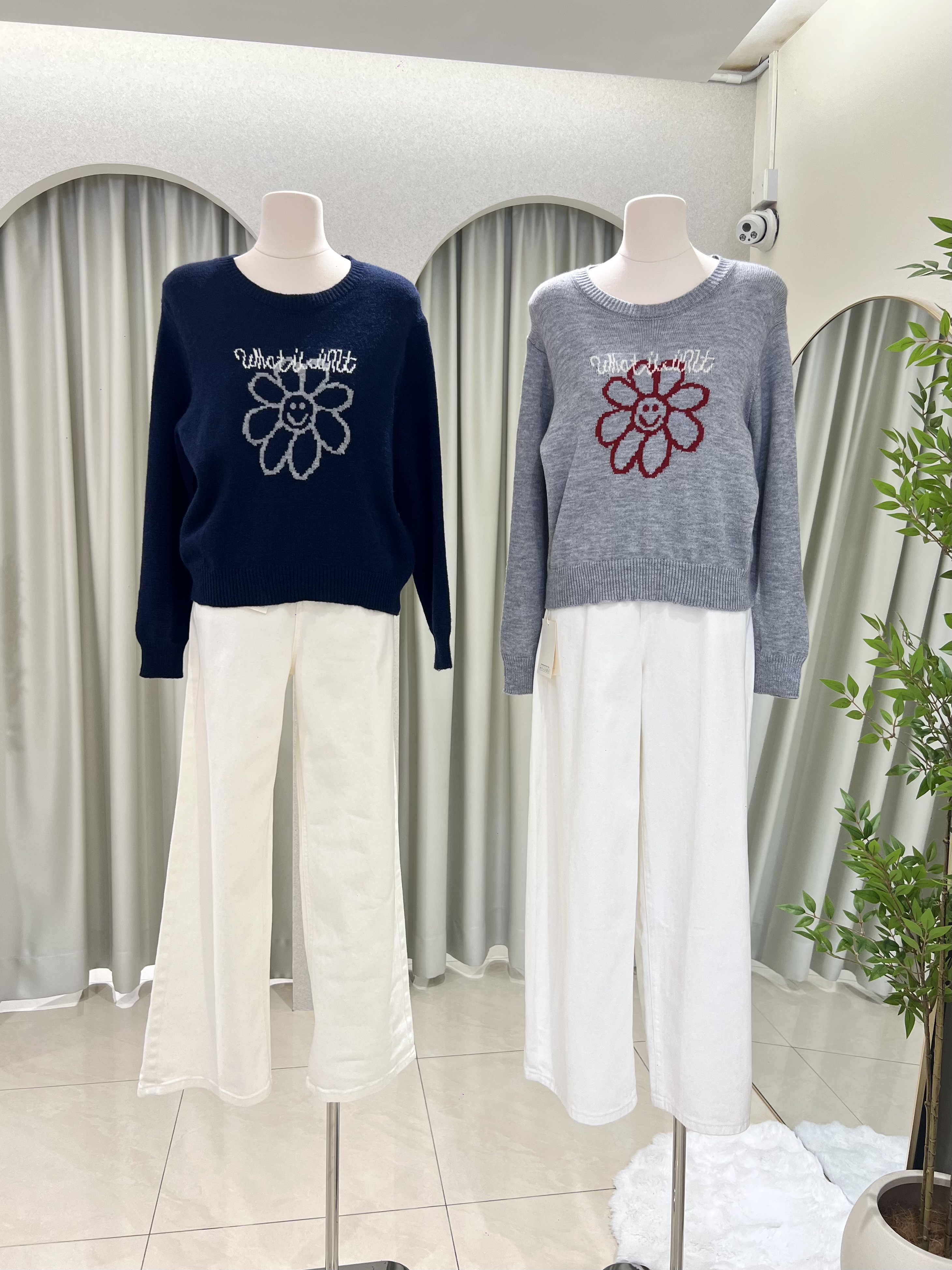 6511 韩系笑脸太阳花针织毛衣