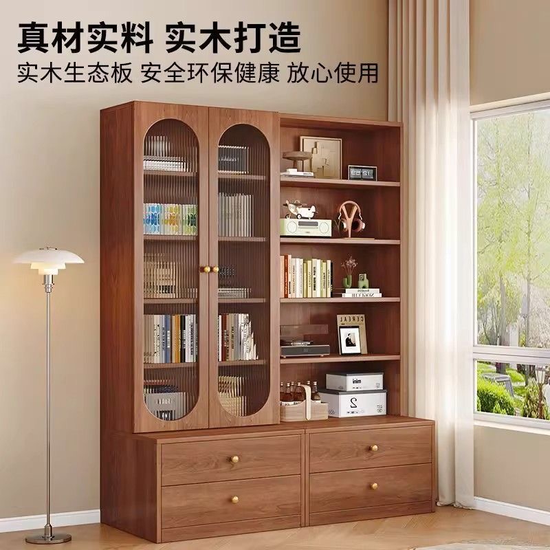 實木卡座書櫃書架一體 滿牆展示櫃 家用客廳落地靠牆櫃子 收納儲物櫃bookcase 