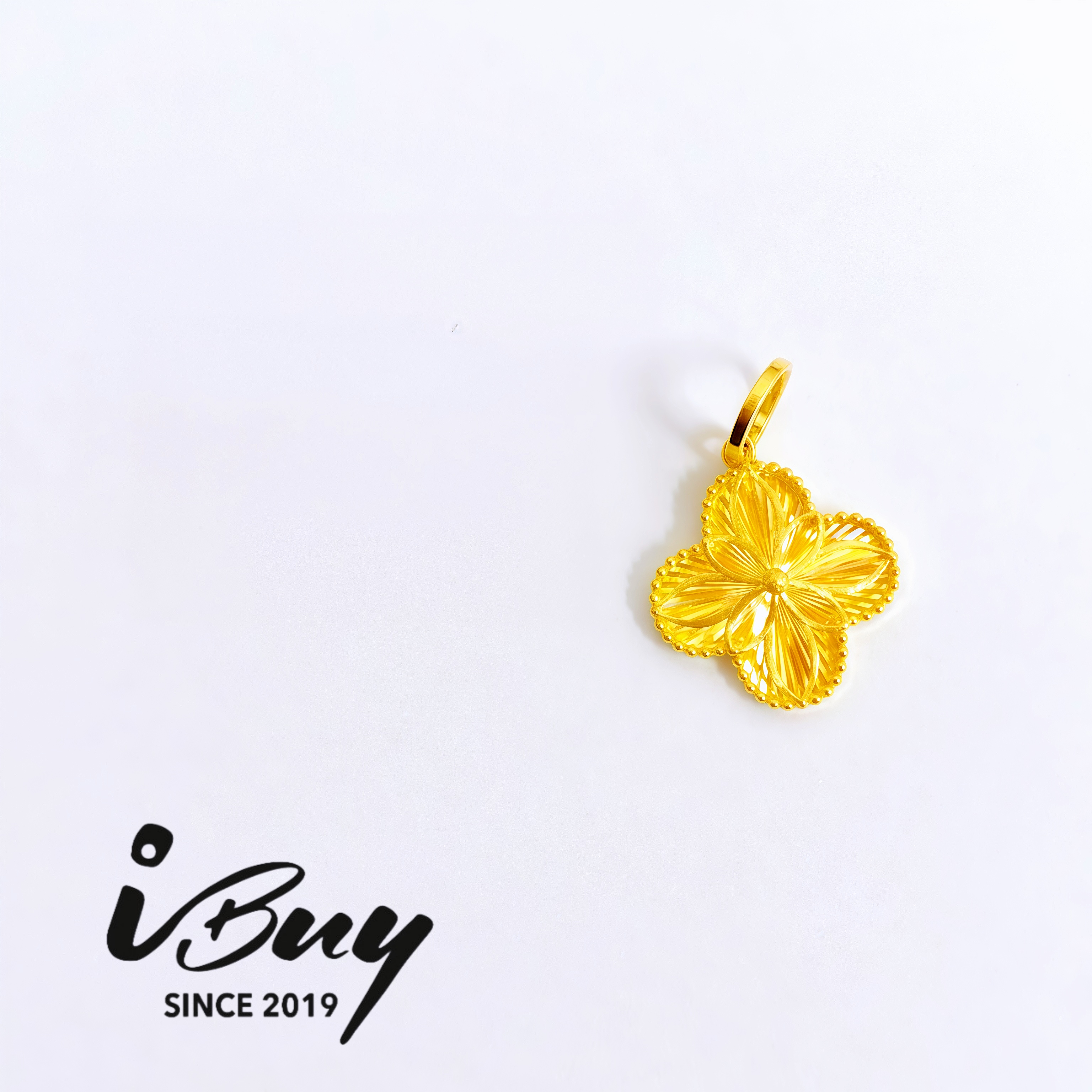 916 GOLD NORTHERN LIGHT 8 LEAVES PENDANT 916 金 极光四叶草八叶纹吊坠