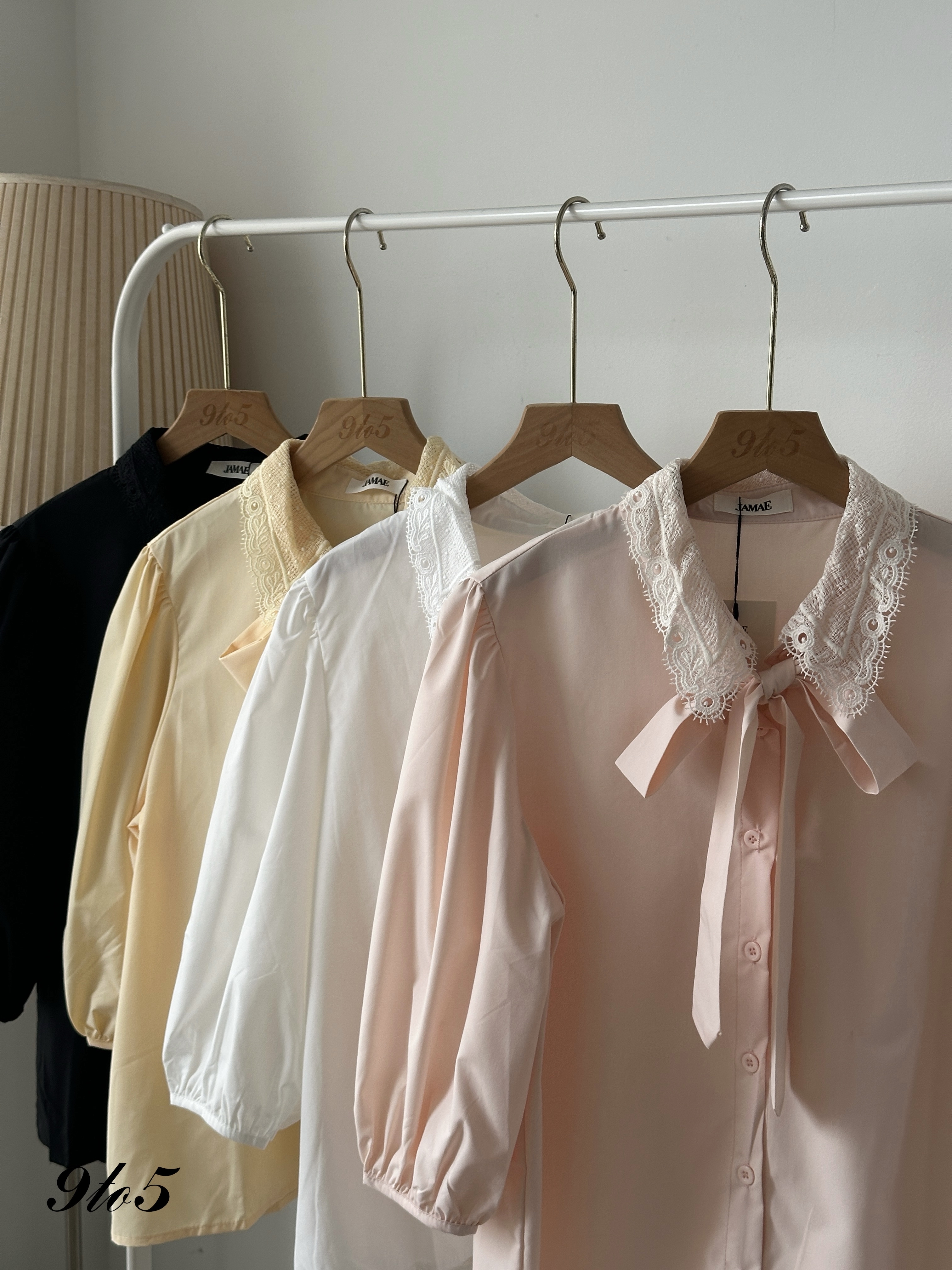 T4090 Puff Sleeve Lace Collar Shirt - 4 Colors 