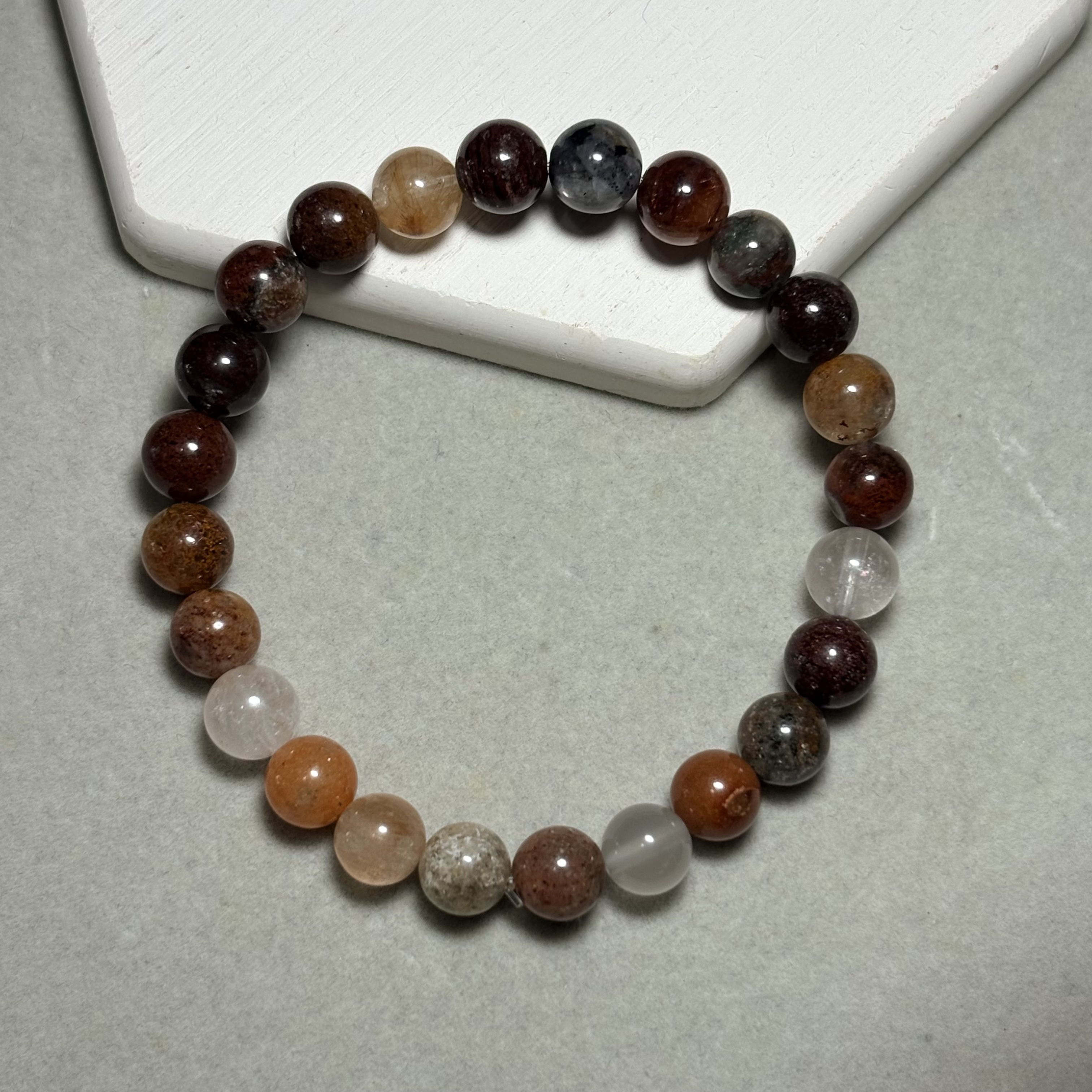 四季幽靈（彩幽靈）水晶手串 Flower Phantom Quartz  No.4585丨7.5mm珠15.5cm手圍