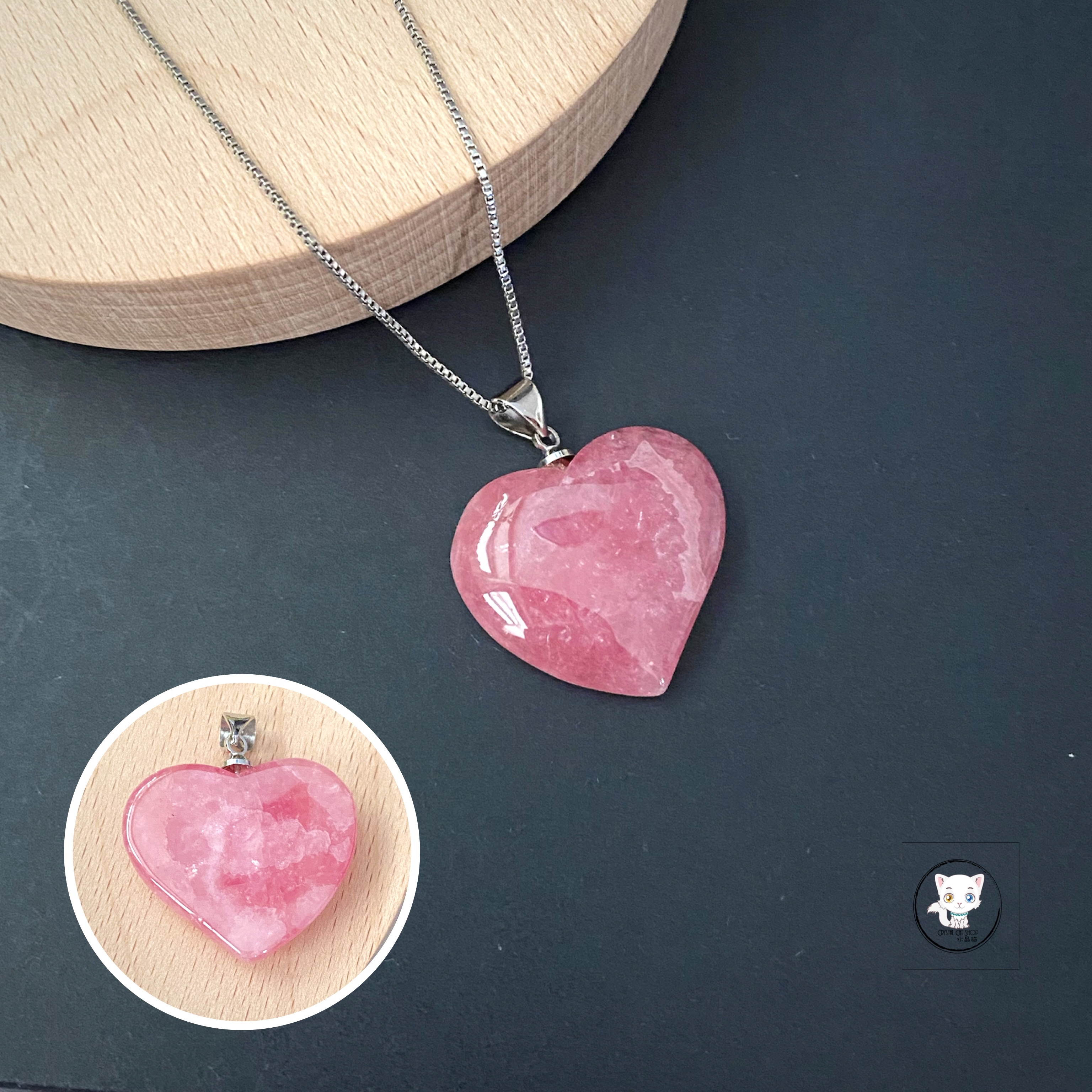 天然紅紋石愛心吊墜 24mm