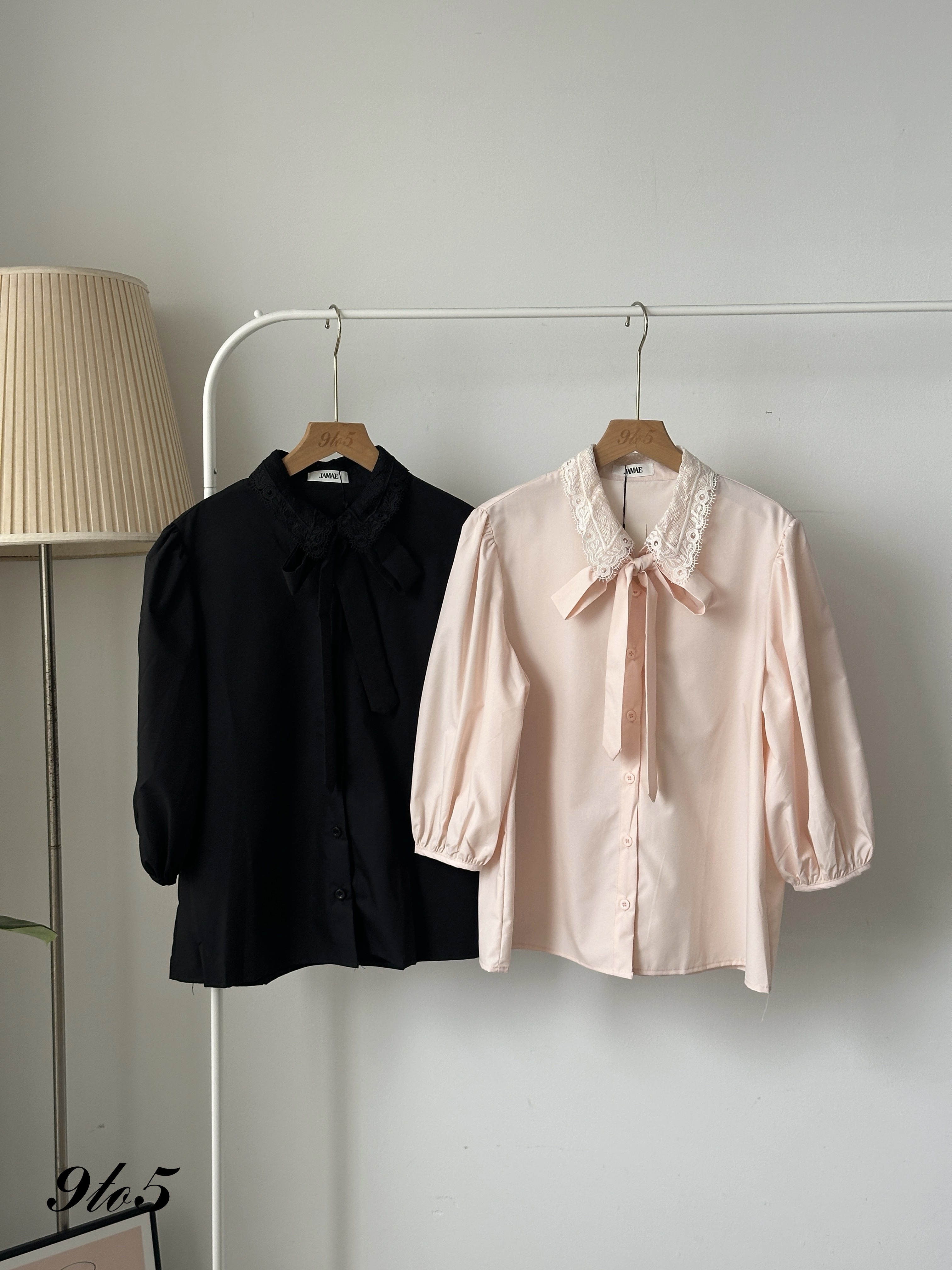 T4090 Puff Sleeve Lace Collar Shirt - 4 Colors 