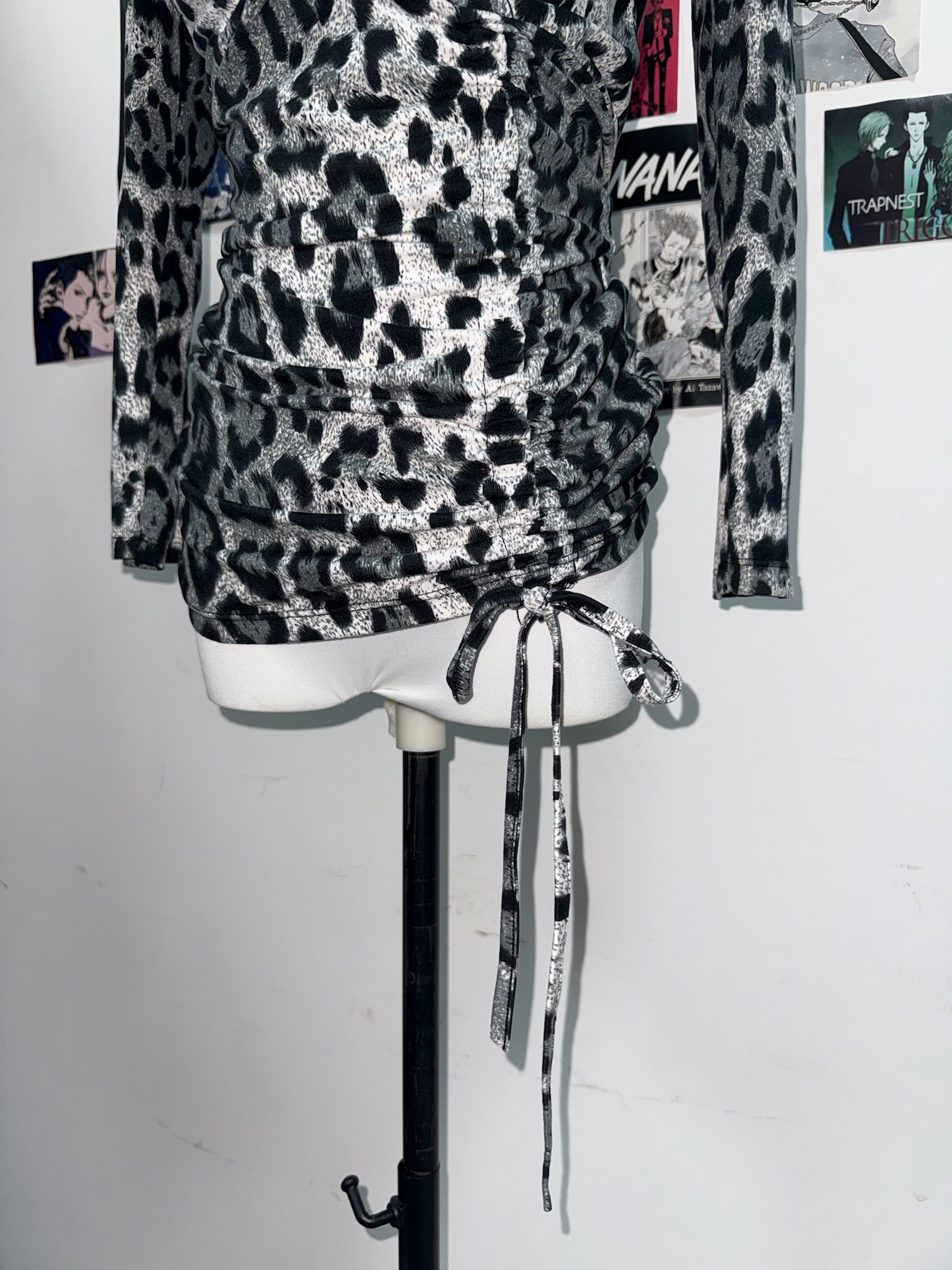 Silver Metallic Leopard Print Ruched Dress