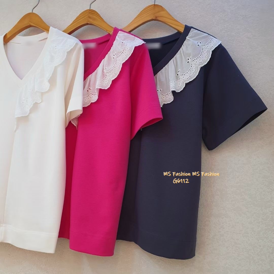  G6112 韓國🇰🇷V領通花ruffle top