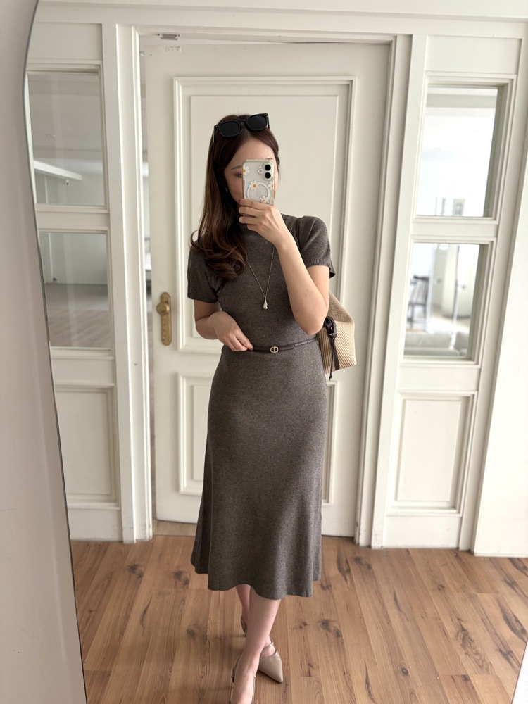Timeless Belted Knit Dress (Brown)