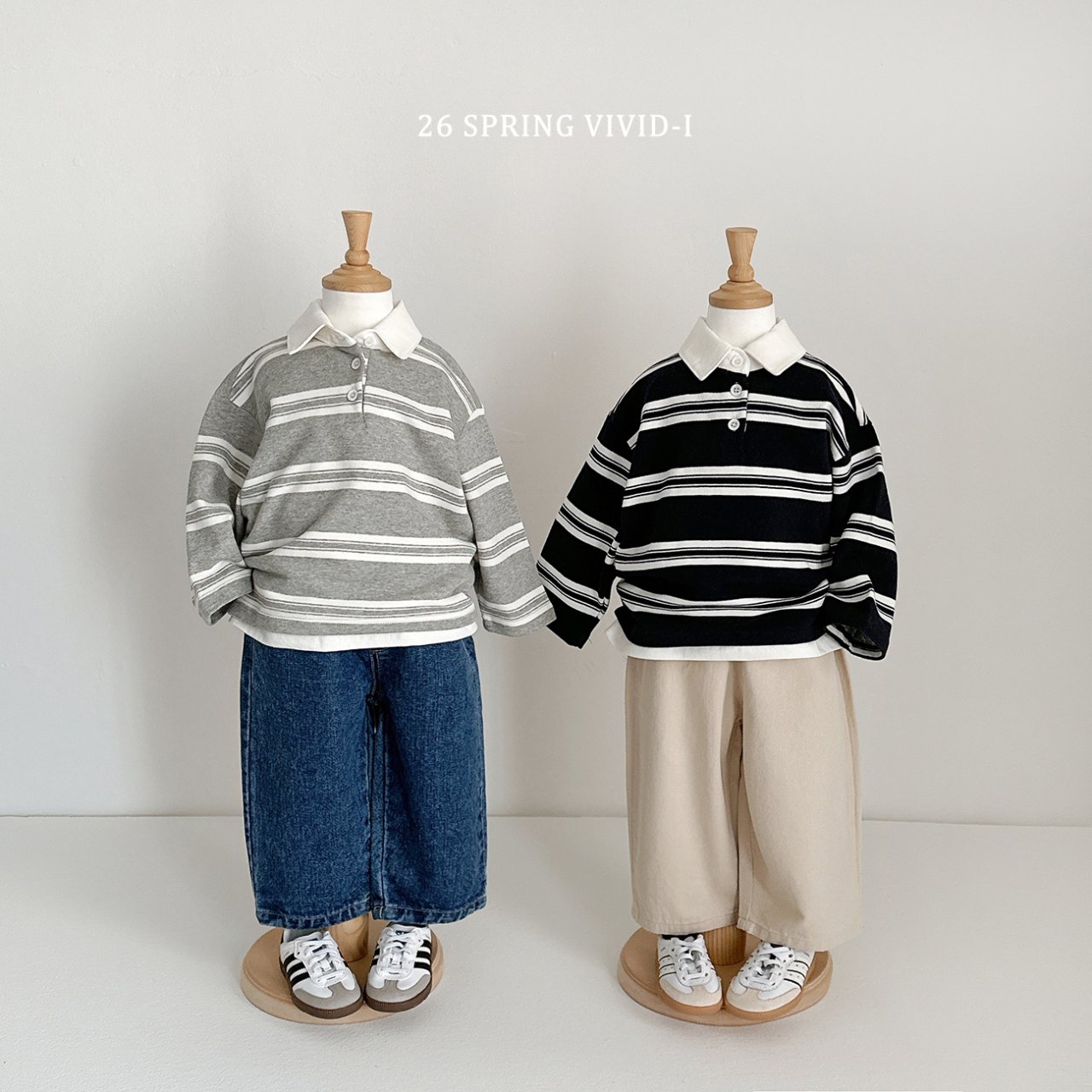 🌸預訂 韓國直送🌸🇰🇷VIVIDI三色條紋企領毛圈長袖上衣