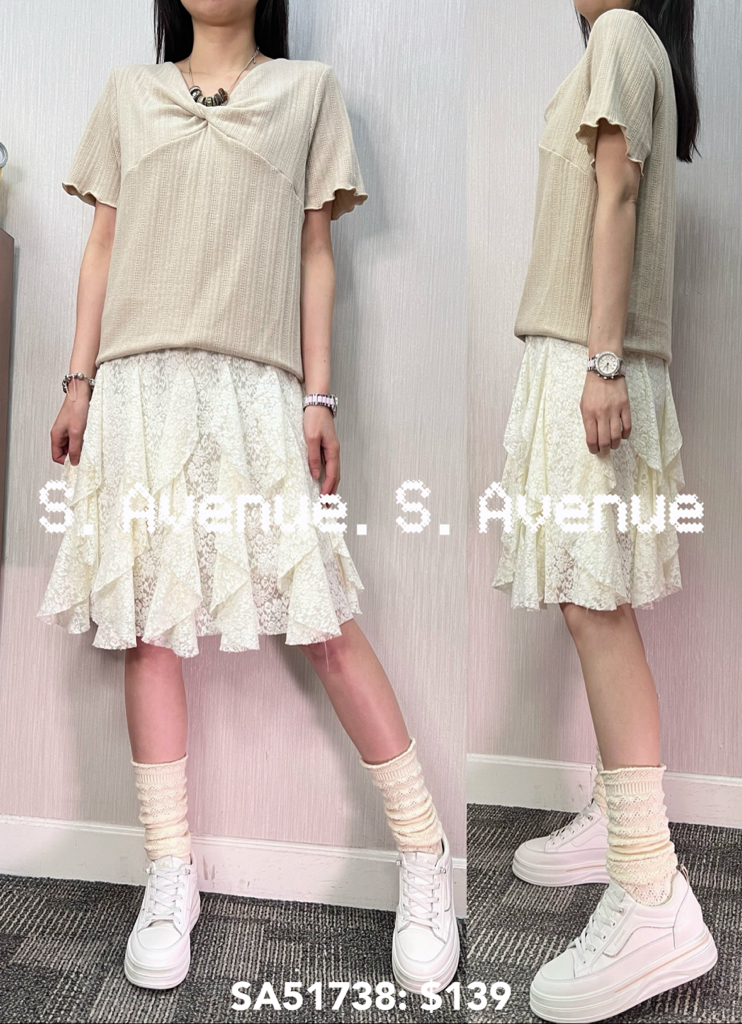 SA51738: 短袖波浪邊V領打結top