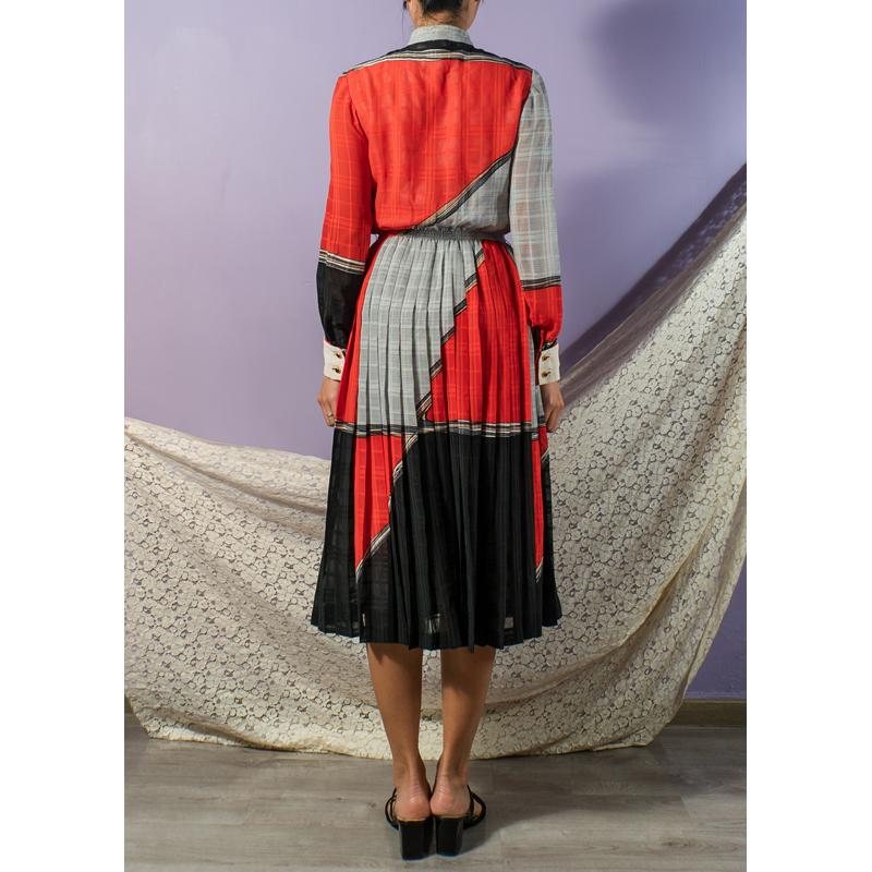 Vintage Japanese C.a. 1980s Contemporary Art Style Pattern Button up Day Dress (MT1608-133)