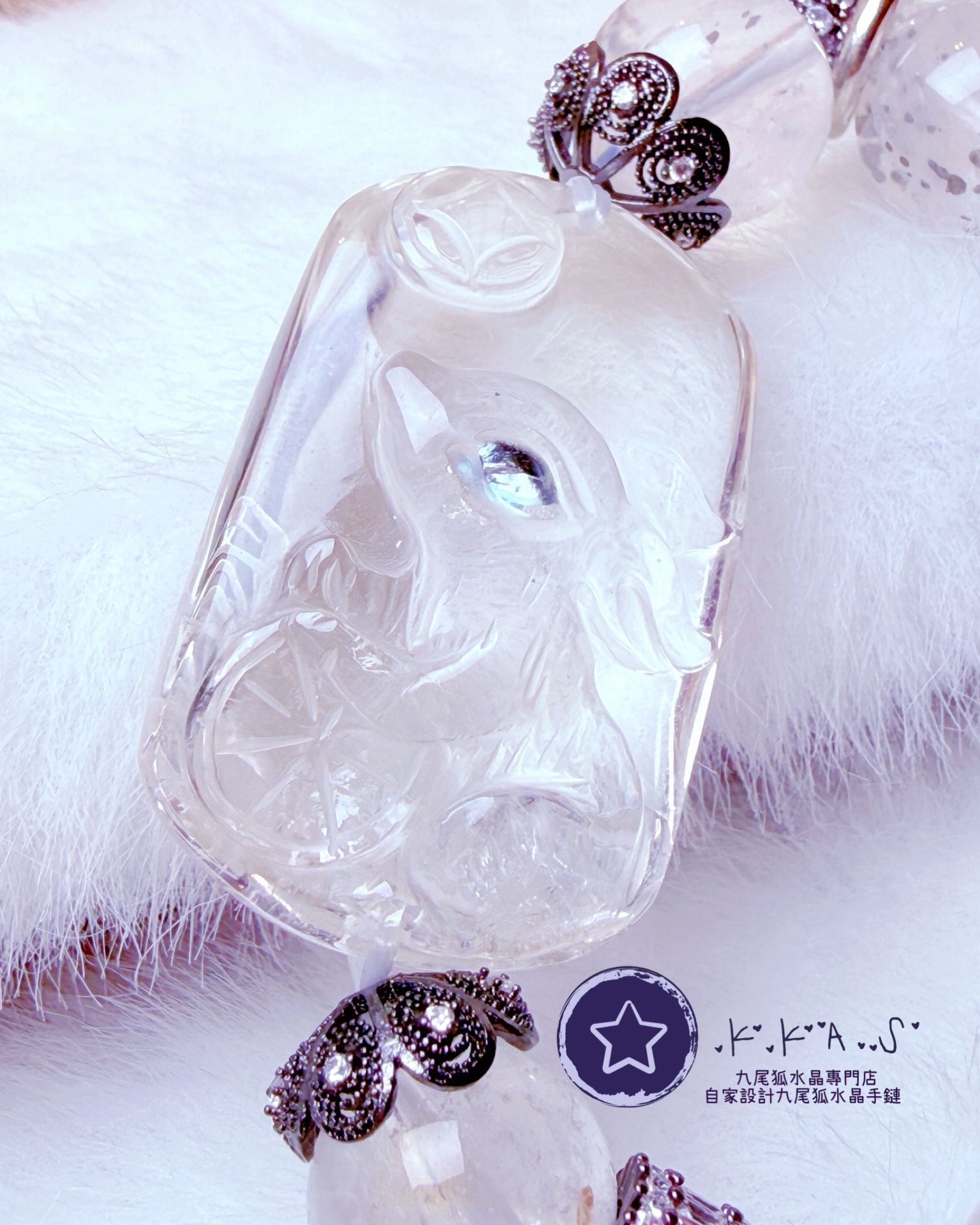 K000100 藍銅礦 側臉小狐 自家設計手鏈