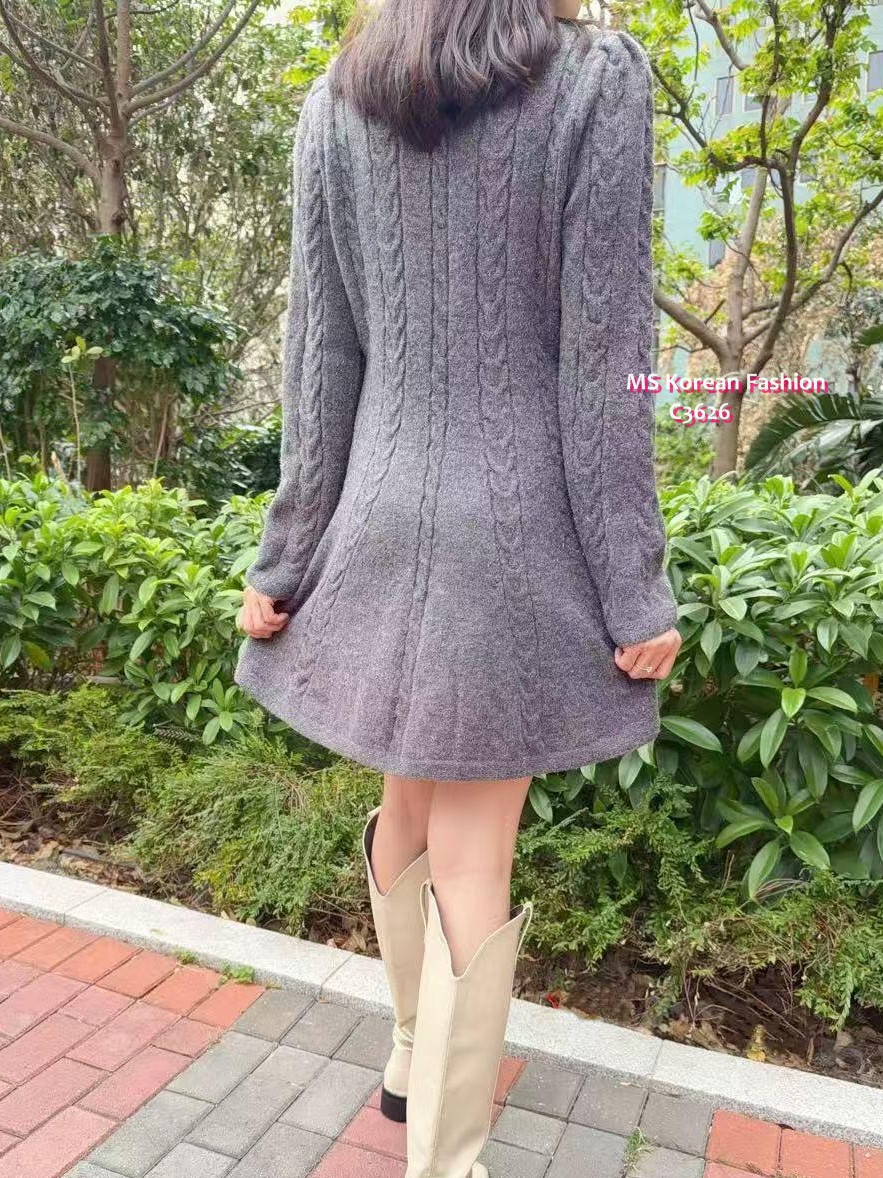 C3626 韓國🇰🇷V領修腰連身裙