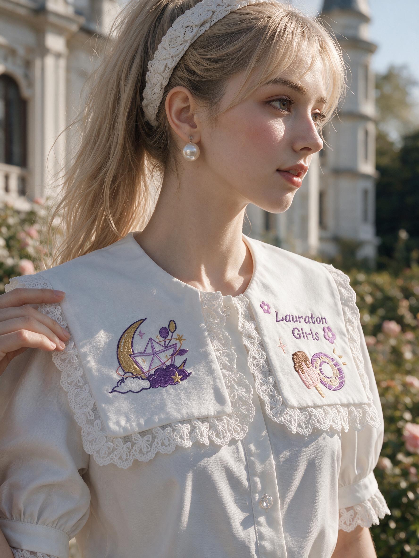 星月童話的呢喃 ∙ 日系刺繡大翻領娃娃襯衫  Starry Fairytale Whispers ∙ Japanese Embroidered Sailor Collar Blouse