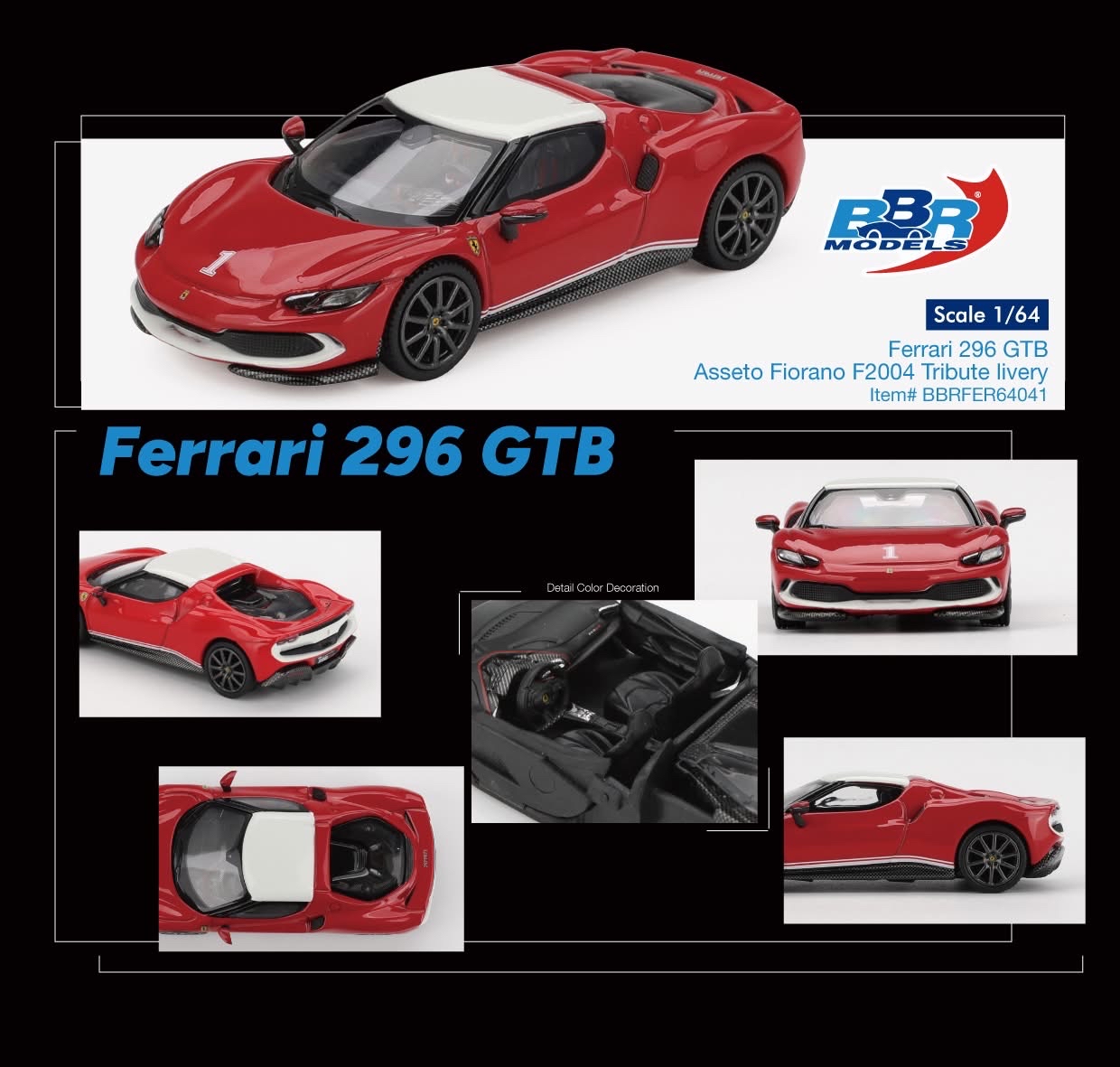 （預訂 Pre Order) BBR ( BBRFER64041 ) Ferrari 296 GTB Asseto Fiorano F2004 Tribute livery