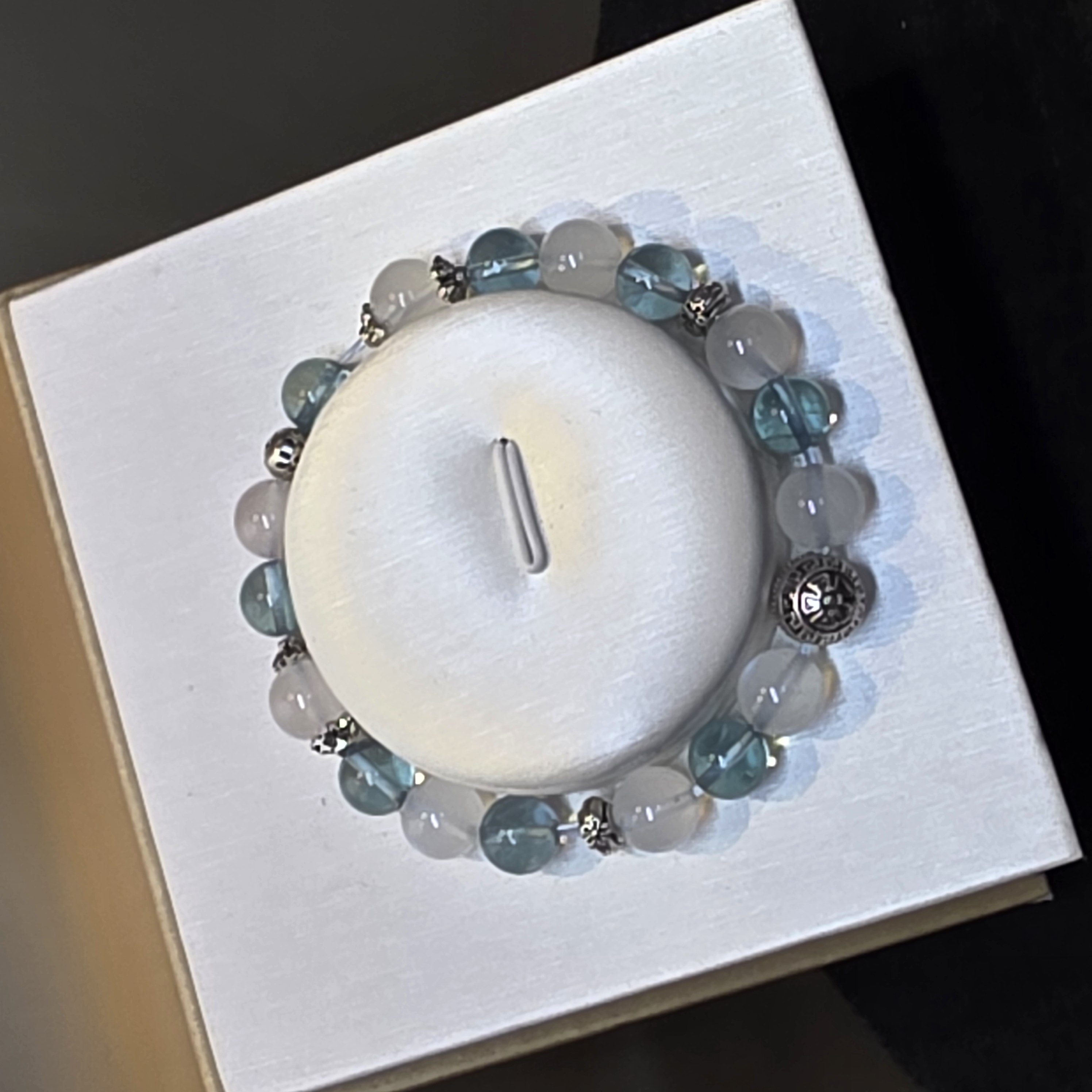 月亮石綠盈石藏銀手鏈