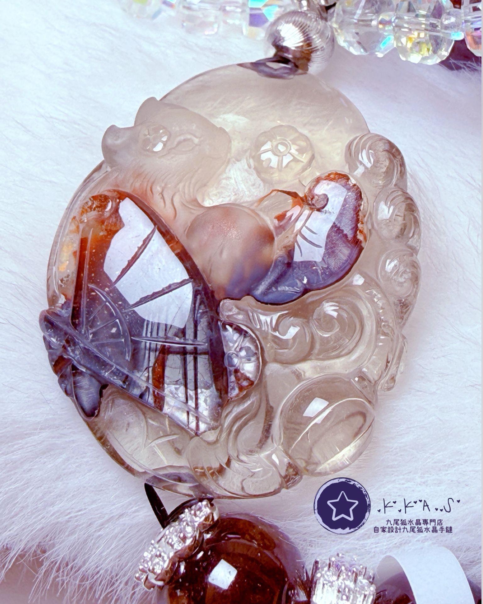 K00099 紅膠花 扇子九尾狐 自家設計手鏈