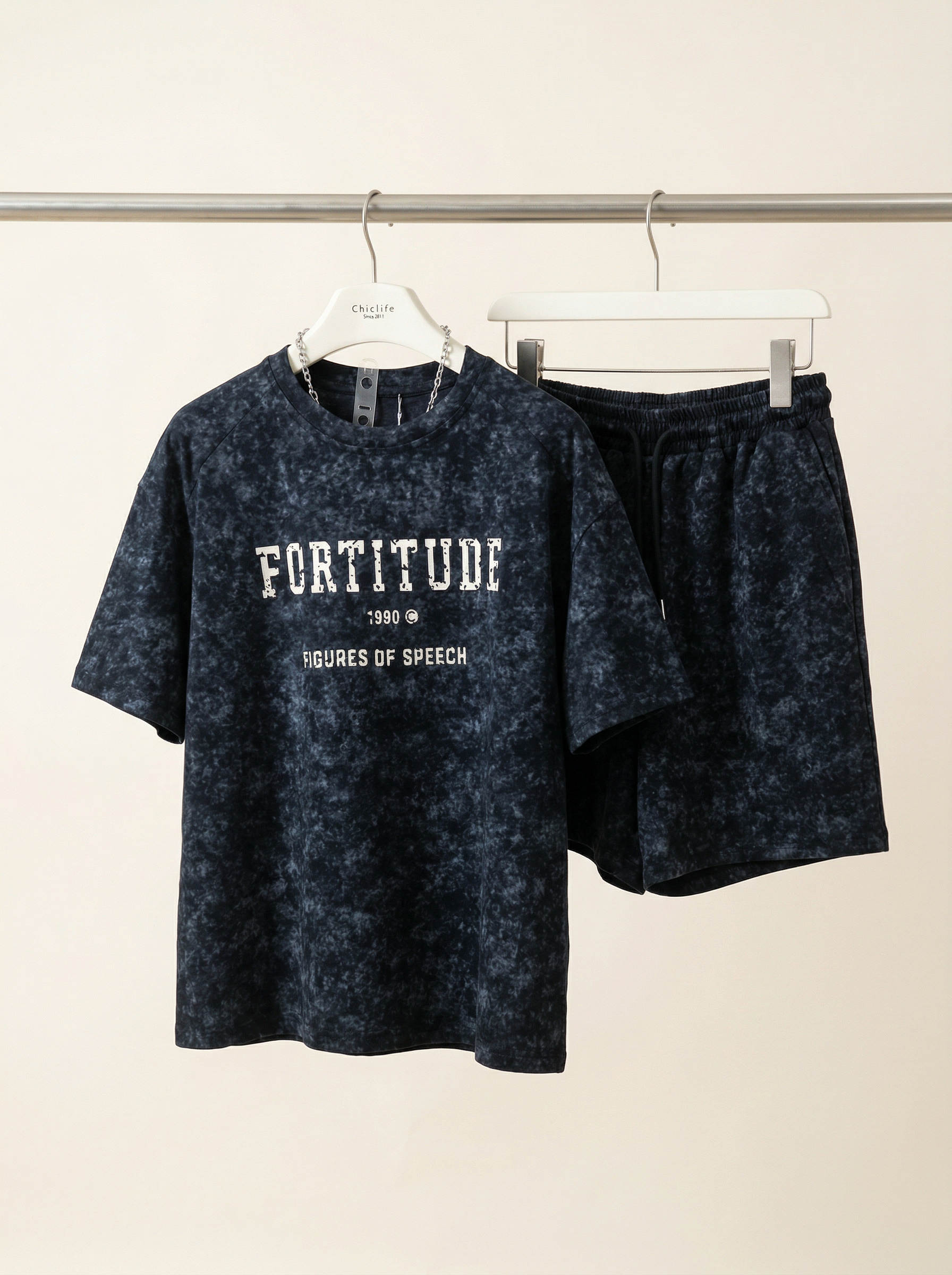 水洗做舊 FORTITUDE 短袖T恤 + 短褲套裝