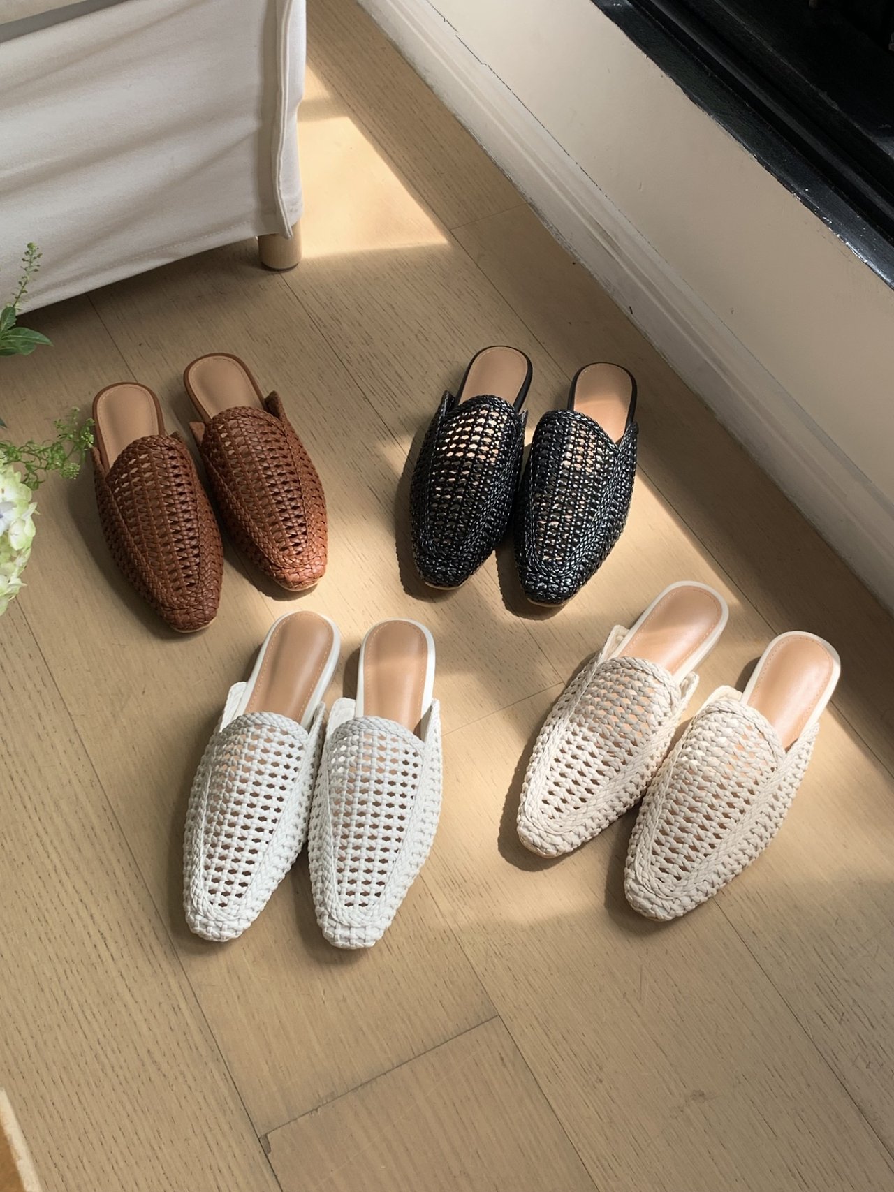 Woven Leather Slide Sandals (4 colors)