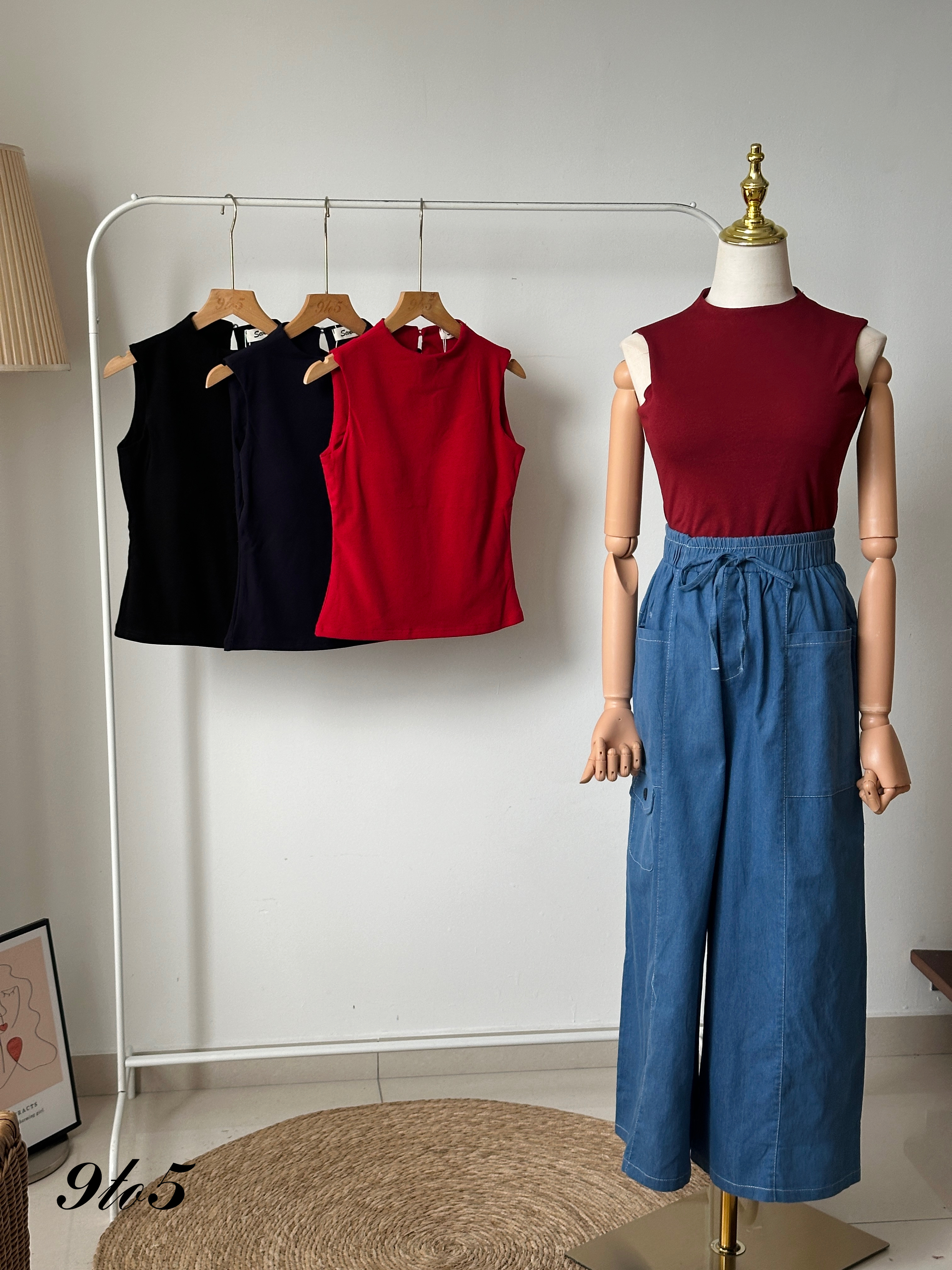 T3911 Sleeveless Mock Neck Top - 4 Colors