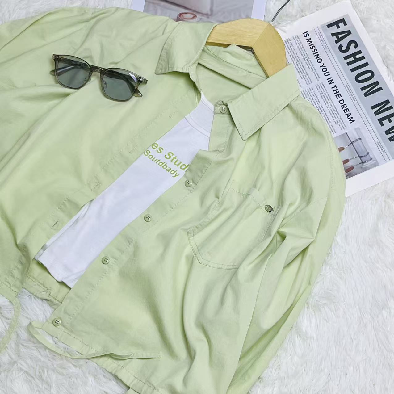 CC2002#6536 [Drawstring Crop Shirt] Korean Minimal Breeze Look