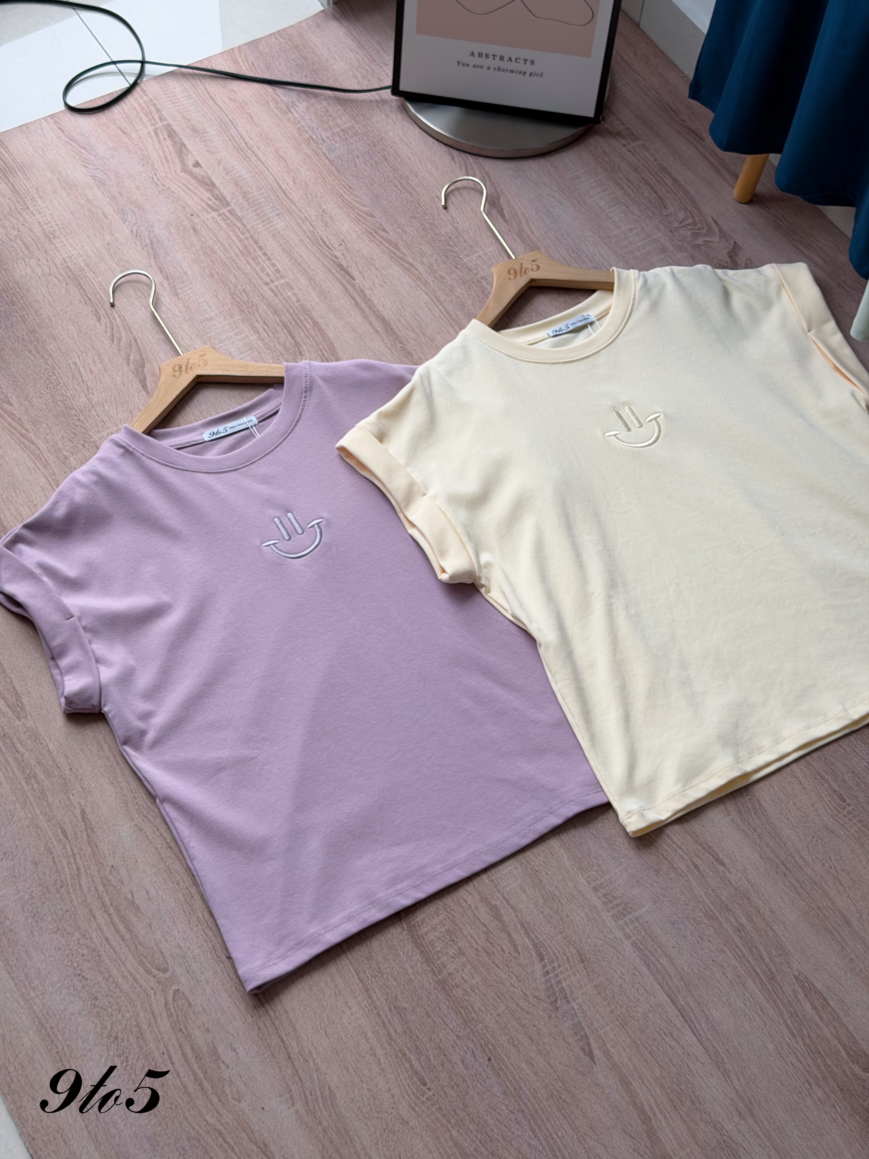 T4497 Embroidery Smile Cape Sleeve Tee - 4 Colors 