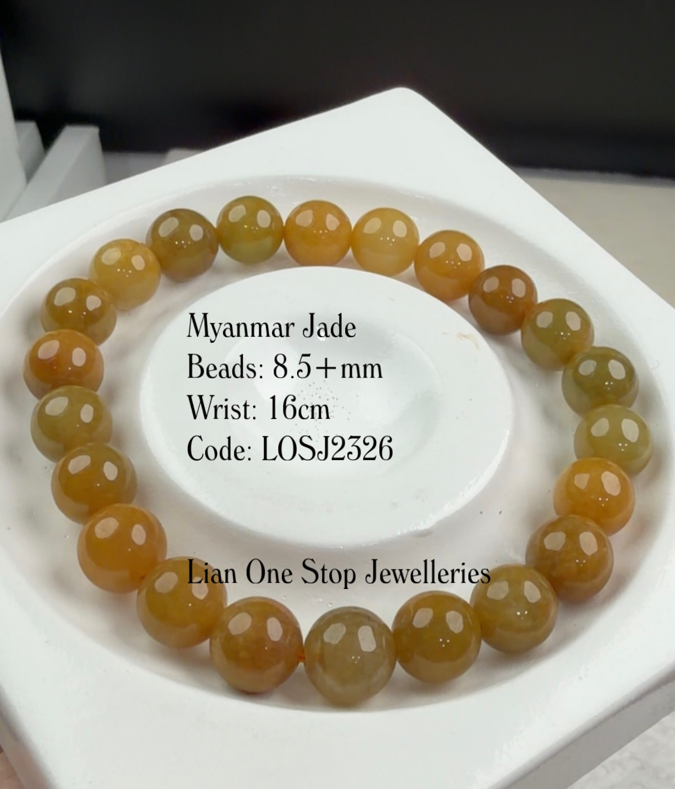 Code: LOSJ2326 Yellow Olive Myanmar Jade 8+mm  