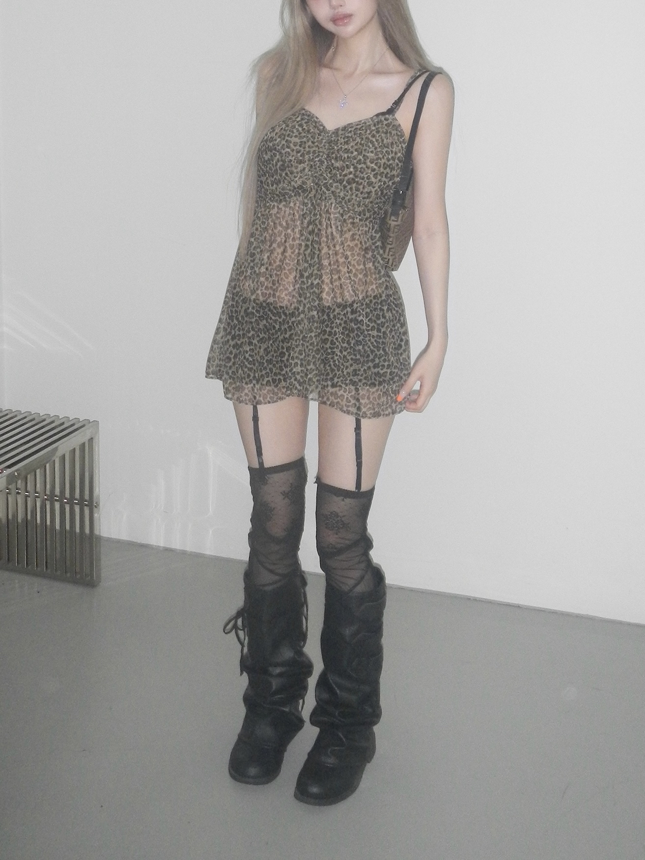 Leopard Mesh Cami Dress