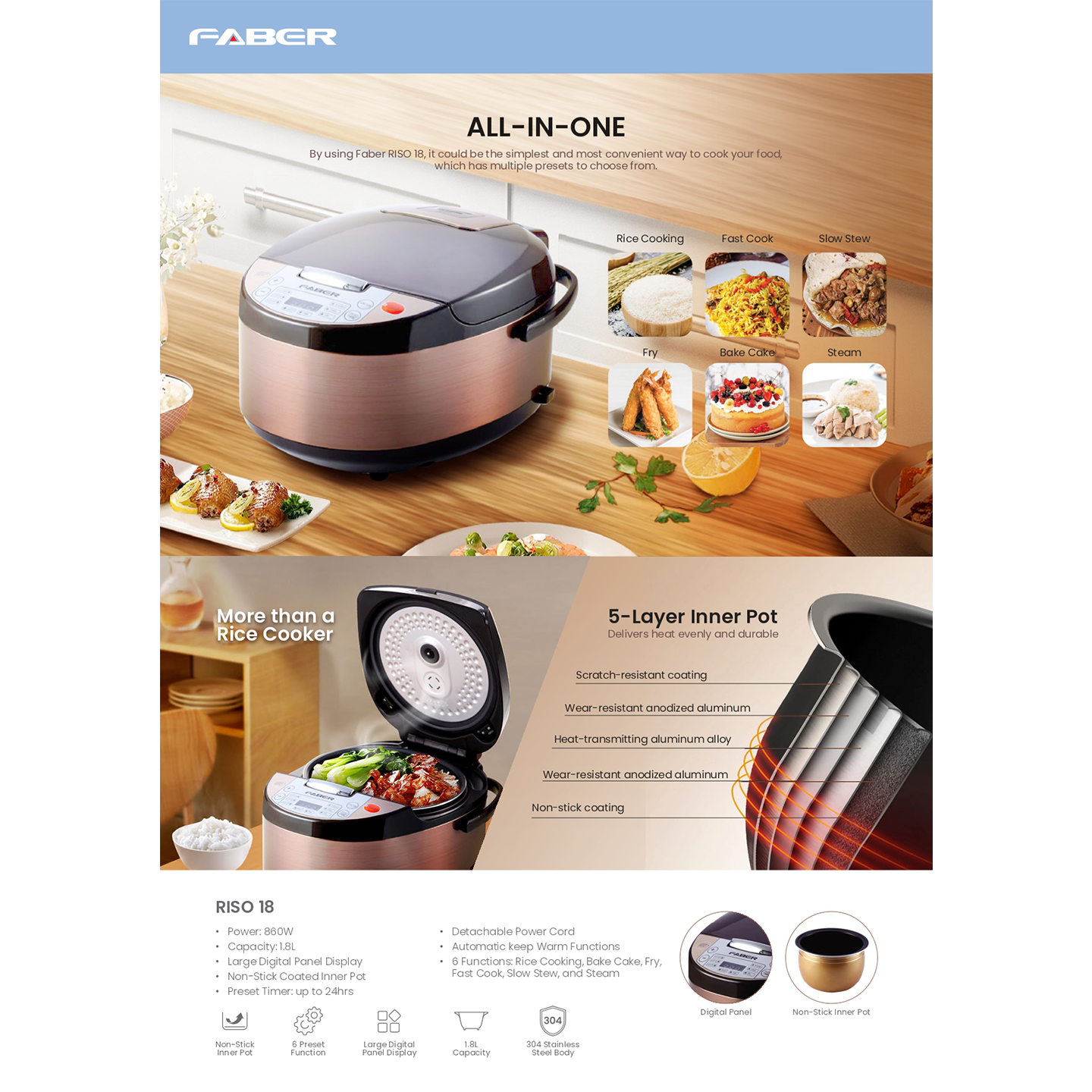 Faber 1.8L Deluxe Rice Cooker RISO 18